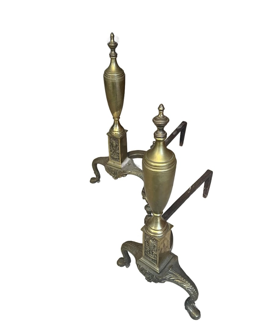 Pair of VIntage Brass Andirons in Regency Revival Style - 6