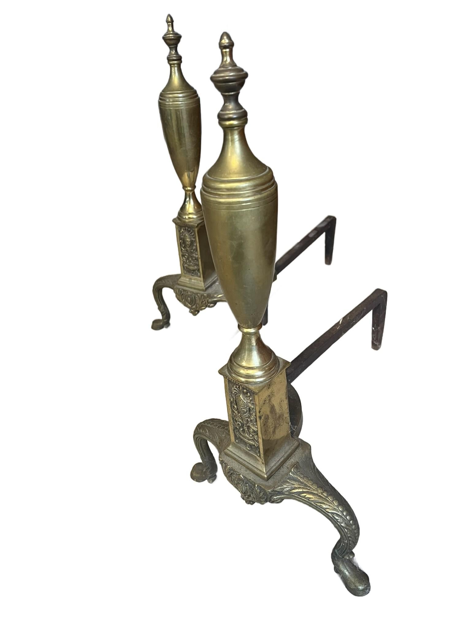 Pair of VIntage Brass Andirons in Regency Revival Style - 7