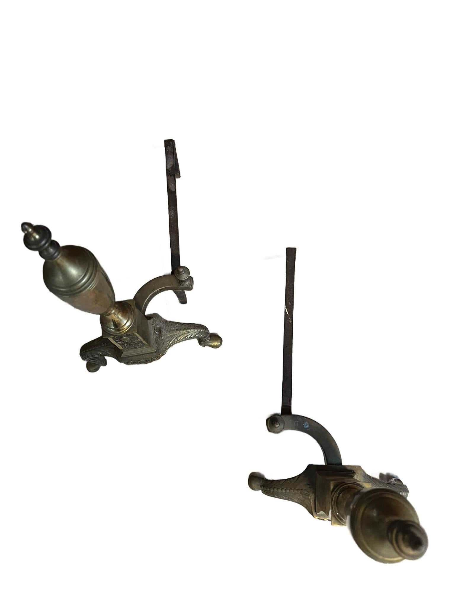 Pair of VIntage Brass Andirons in Regency Revival Style - 8