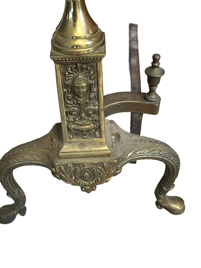 Pair of VIntage Brass Andirons in Regency Revival Style - 9