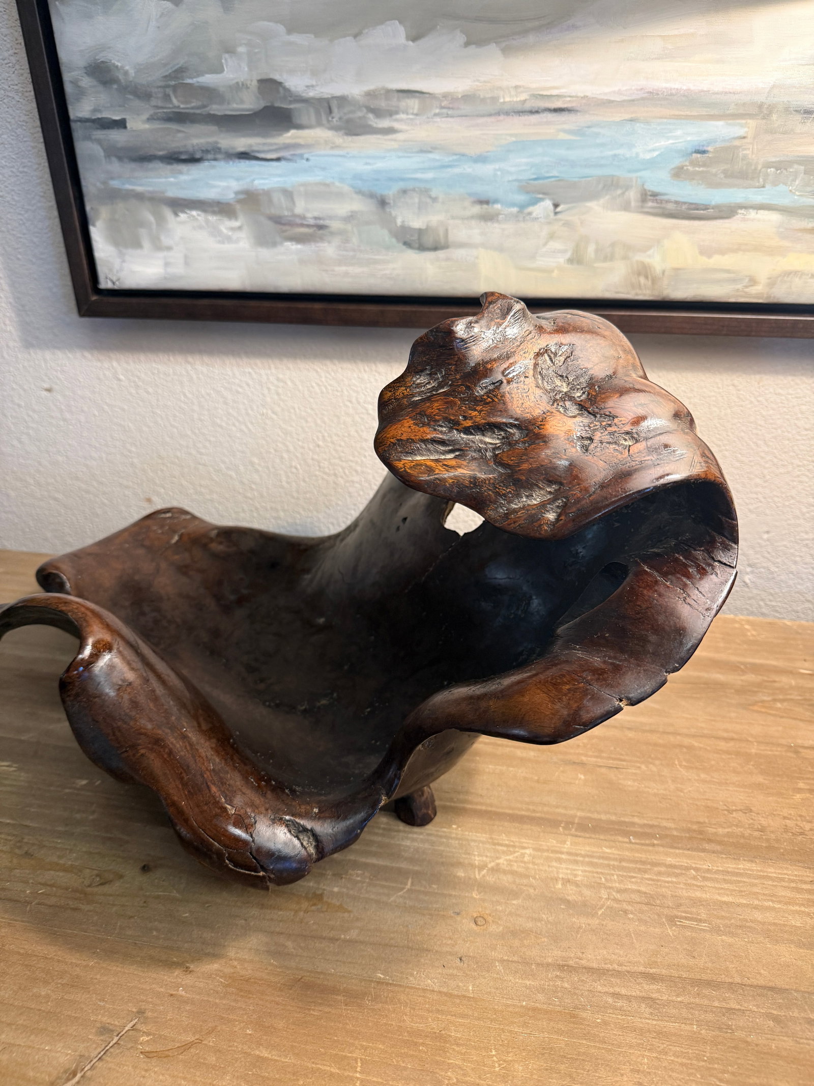 Sculptural Mid Century Large Curly Redwood Bowl Sculpture Coastal California Essence - 2