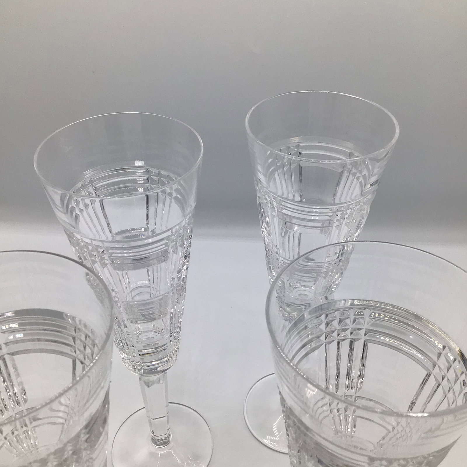 1990s Ralph Lauren Classic Crystal Glen Plaid Champagne Flutes - Set of 4 - 10