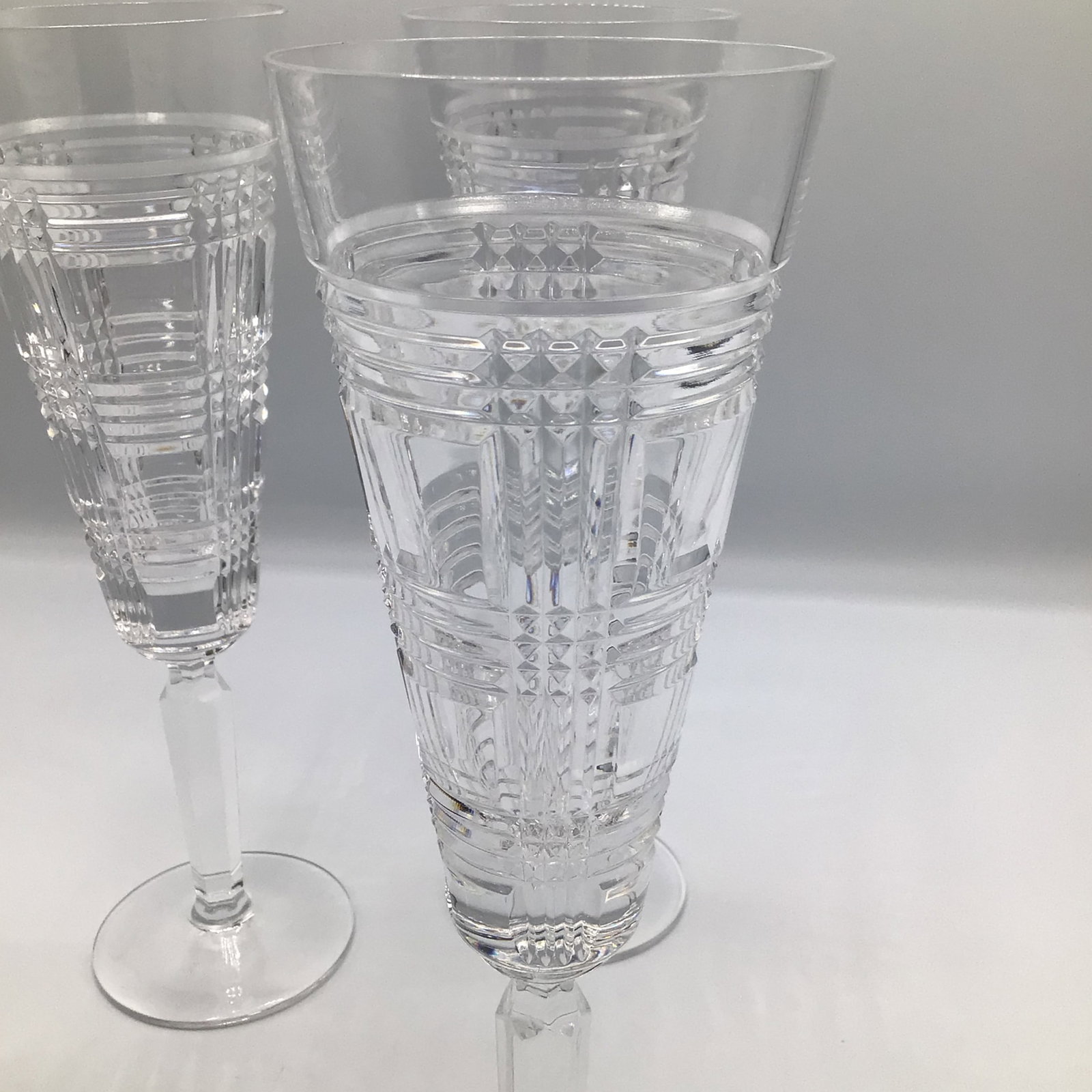1990s Ralph Lauren Classic Crystal Glen Plaid Champagne Flutes - Set of 4 - 11