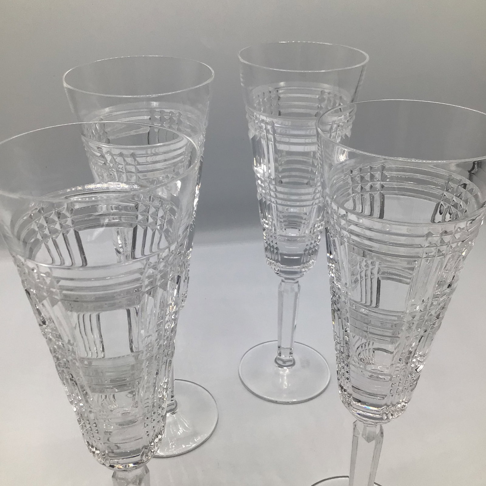 1990s Ralph Lauren Classic Crystal Glen Plaid Champagne Flutes - Set of 4 - 12