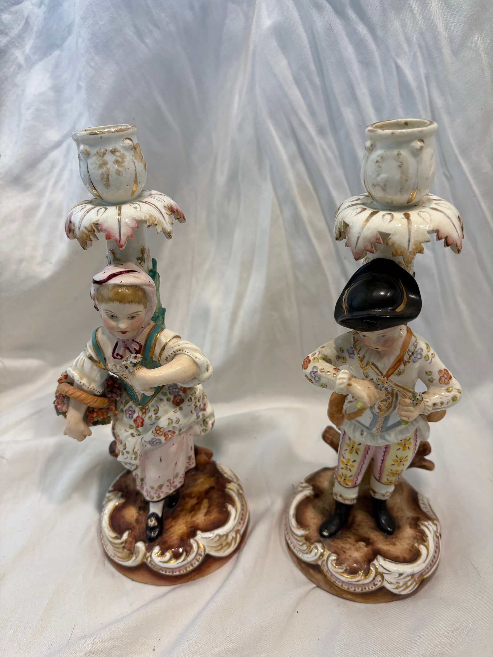 Pair Antique Meissen Figural Candlesticks - 16