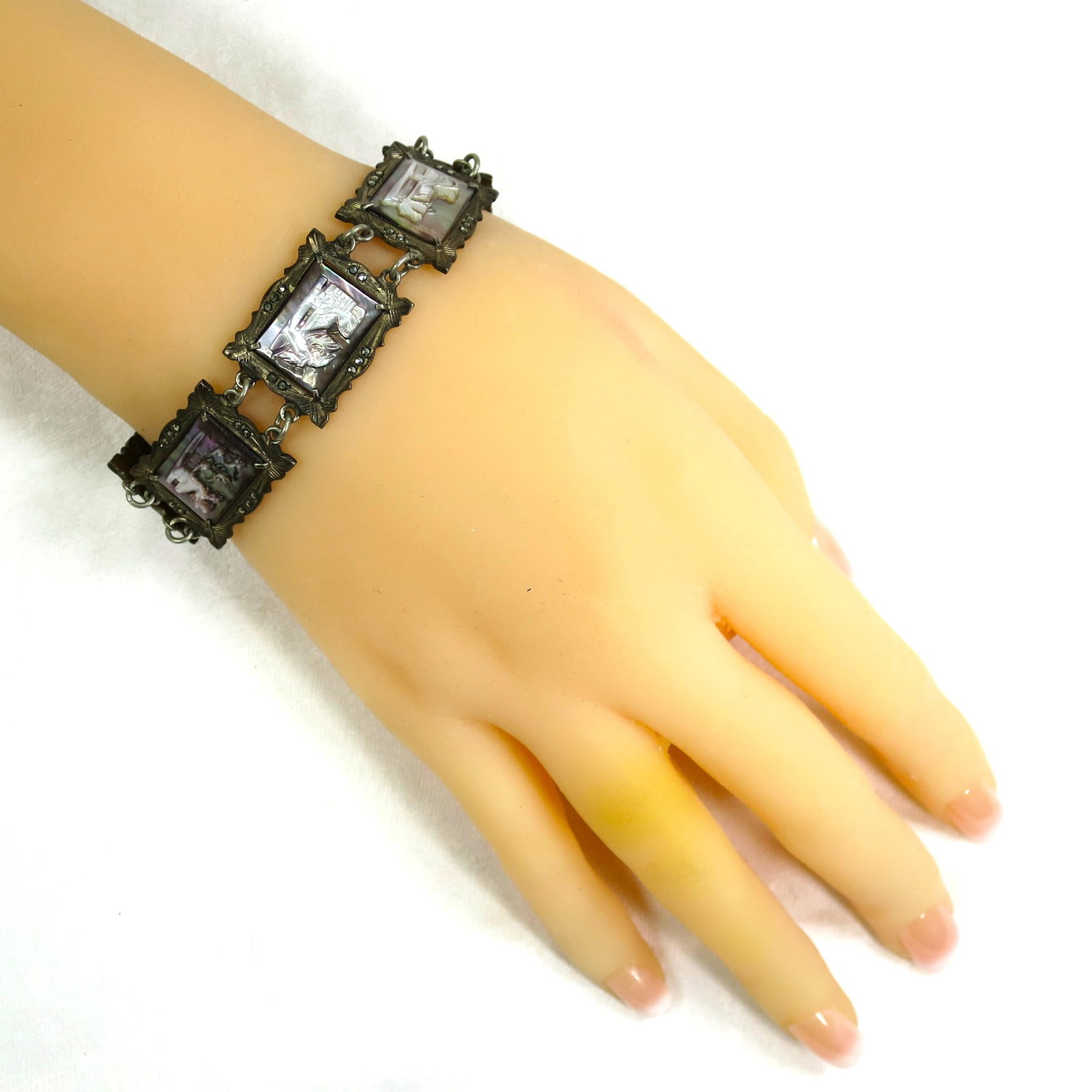Vintage Art Deco Greco-Roman Gods Shell Cameo Bracelet 1930s - 14