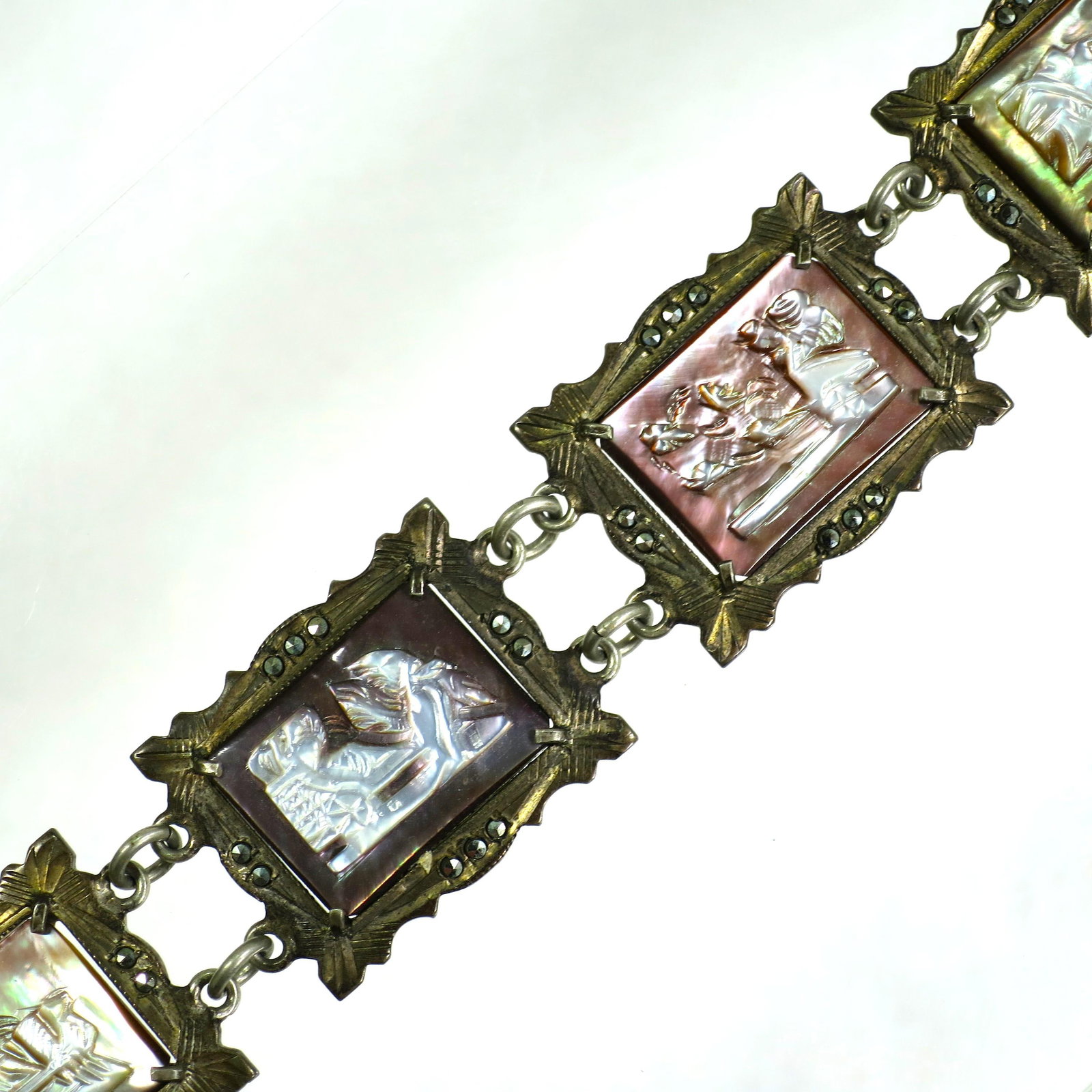 Vintage Art Deco Greco-Roman Gods Shell Cameo Bracelet 1930s - 3