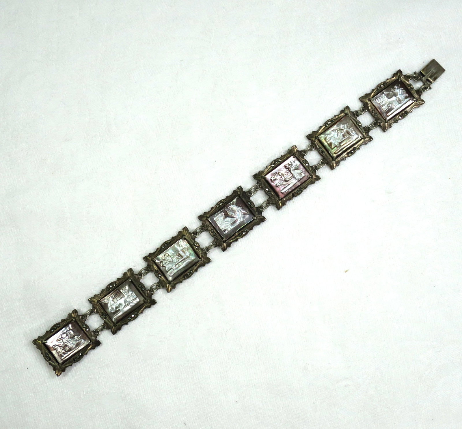 Vintage Art Deco Greco-Roman Gods Shell Cameo Bracelet 1930s - 5