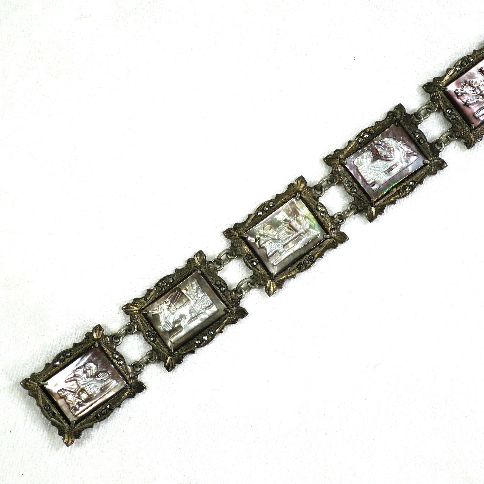 Vintage Art Deco Greco-Roman Gods Shell Cameo Bracelet 1930s - 6