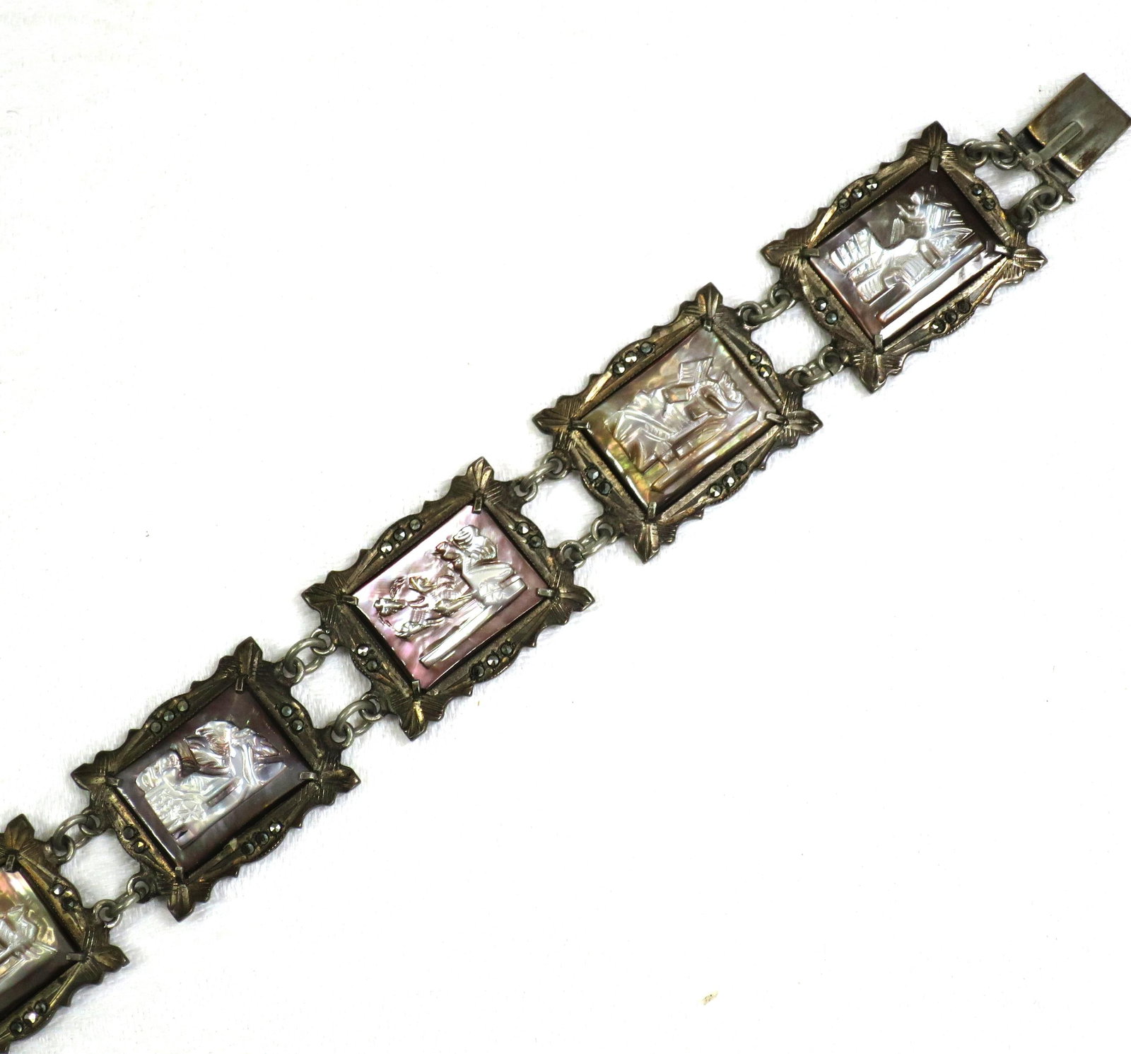 Vintage Art Deco Greco-Roman Gods Shell Cameo Bracelet 1930s - 7