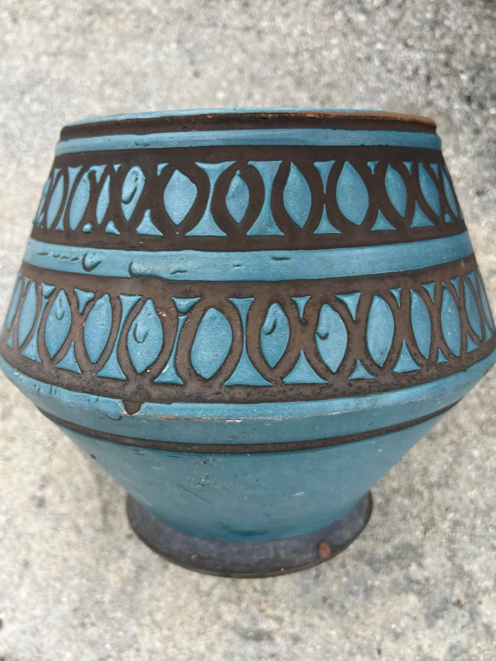 Mid 20th Century Italian Teal Planter With Geometric Design - 2