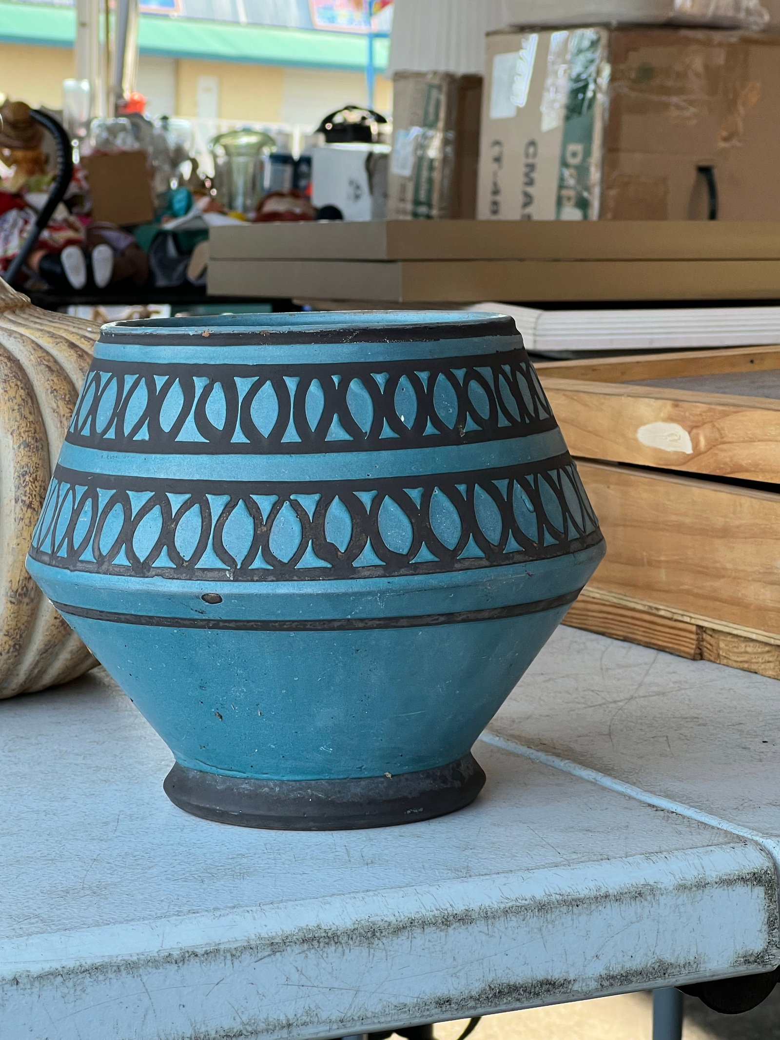 Mid 20th Century Italian Teal Planter With Geometric Design - 4
