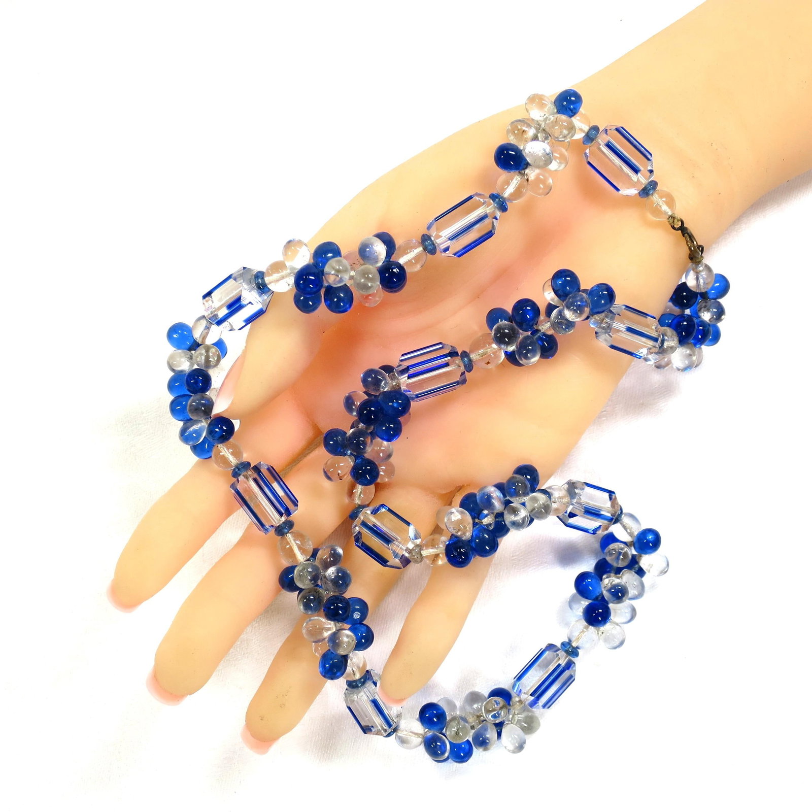 Vintage Art Deco Sapphire Optical Glass Necklace 1930s - 10