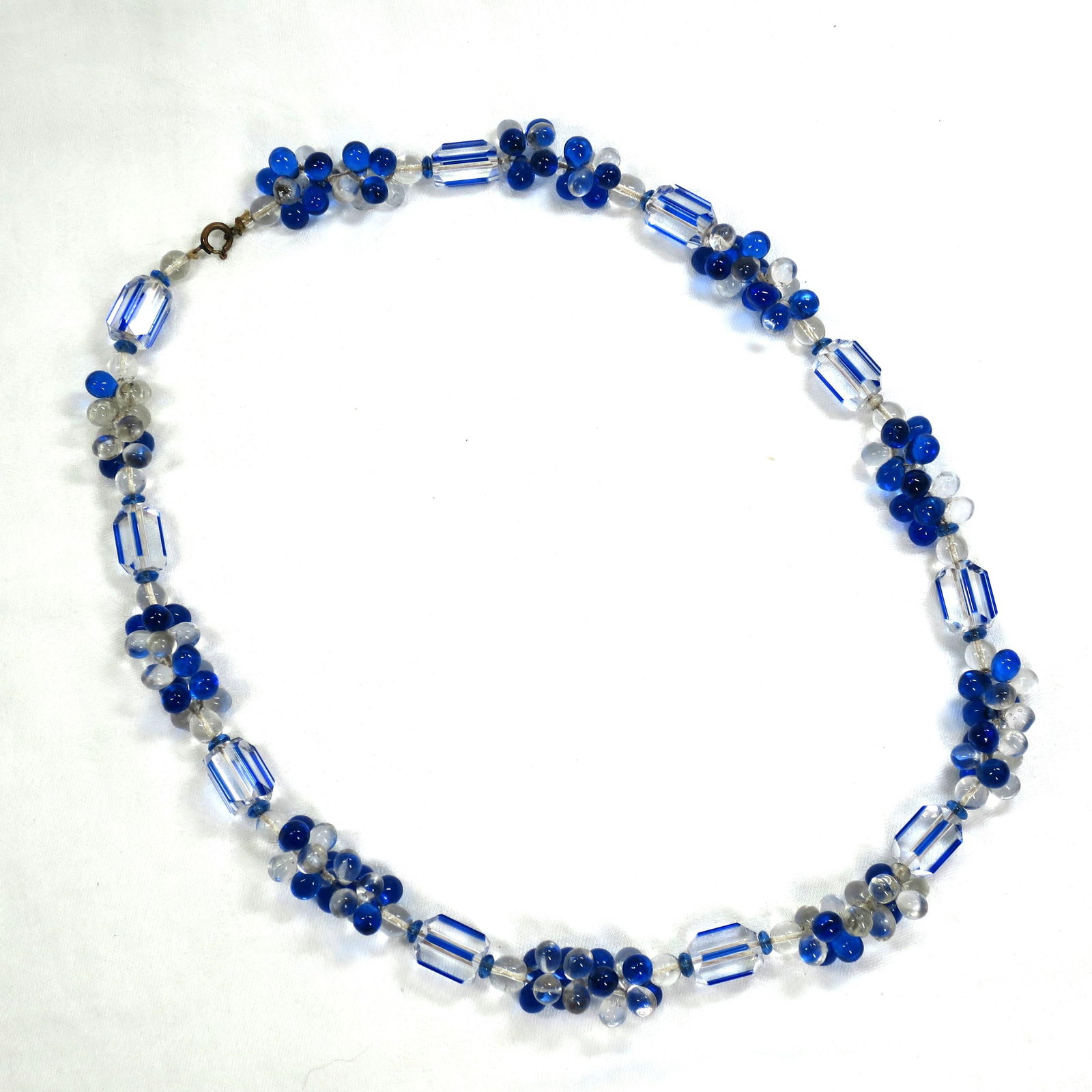 Vintage Art Deco Sapphire Optical Glass Necklace 1930s - 2