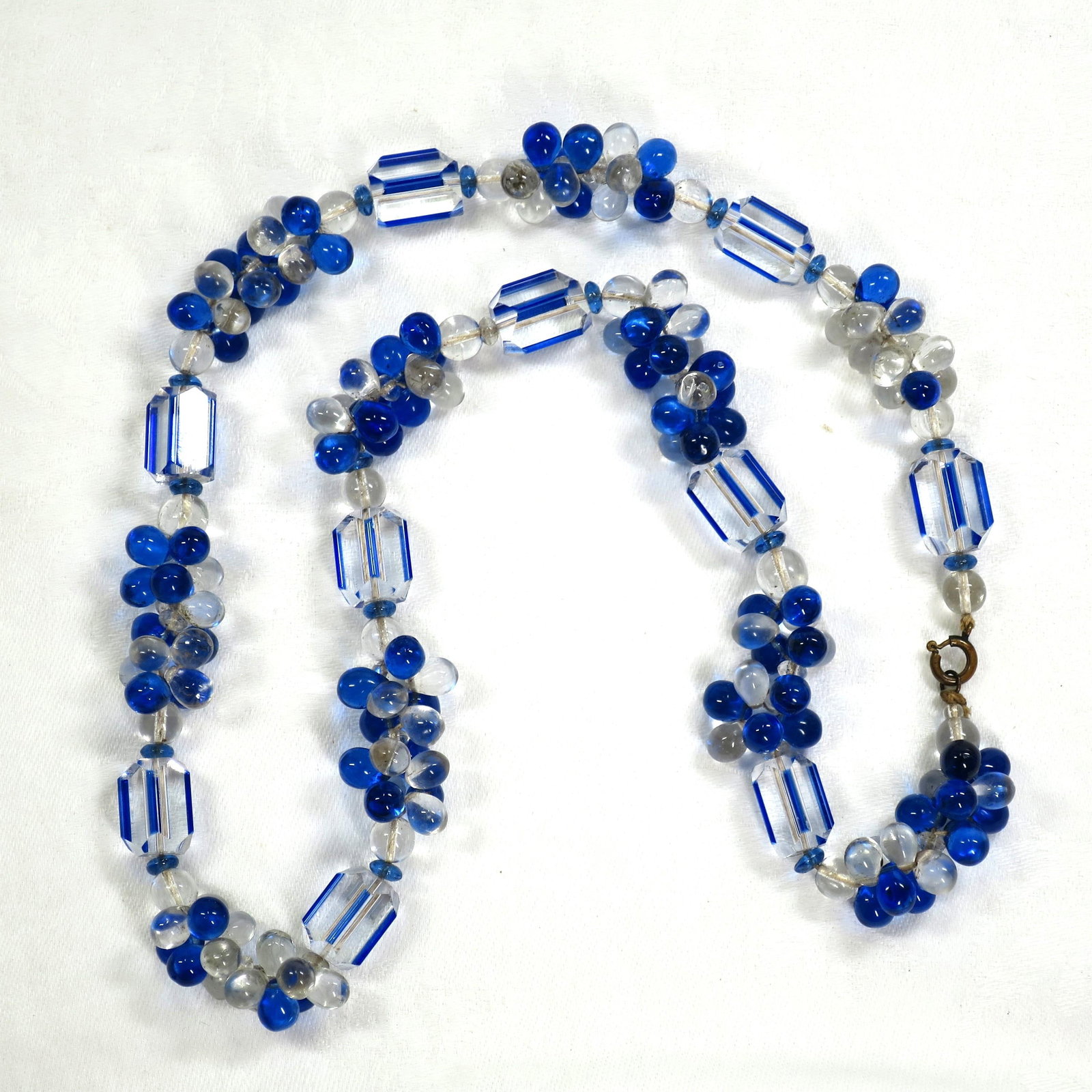Vintage Art Deco Sapphire Optical Glass Necklace 1930s - 3