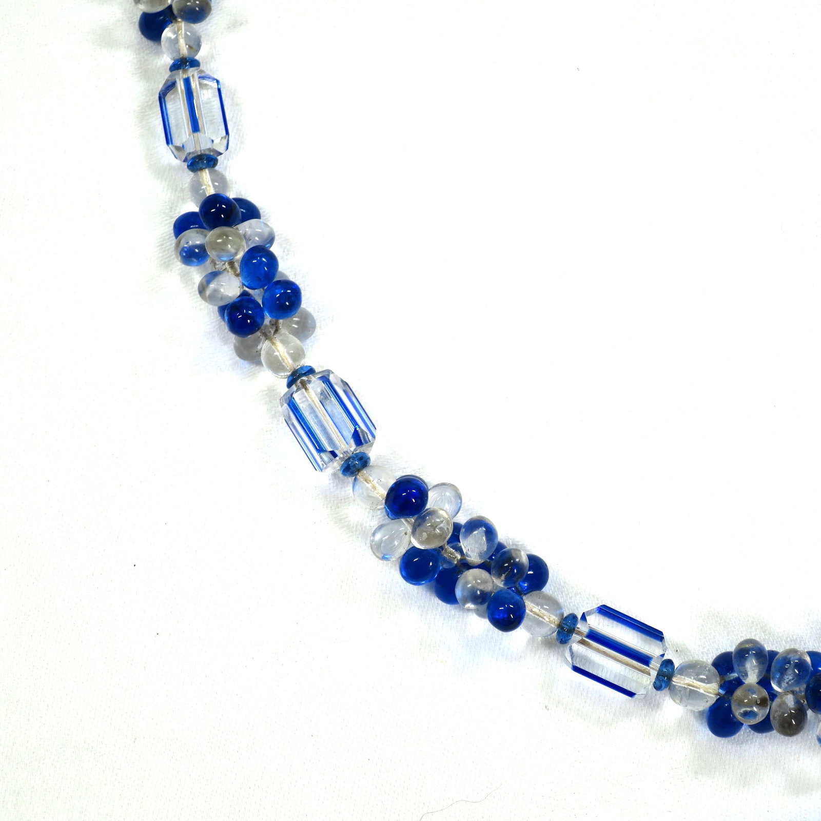 Vintage Art Deco Sapphire Optical Glass Necklace 1930s - 4