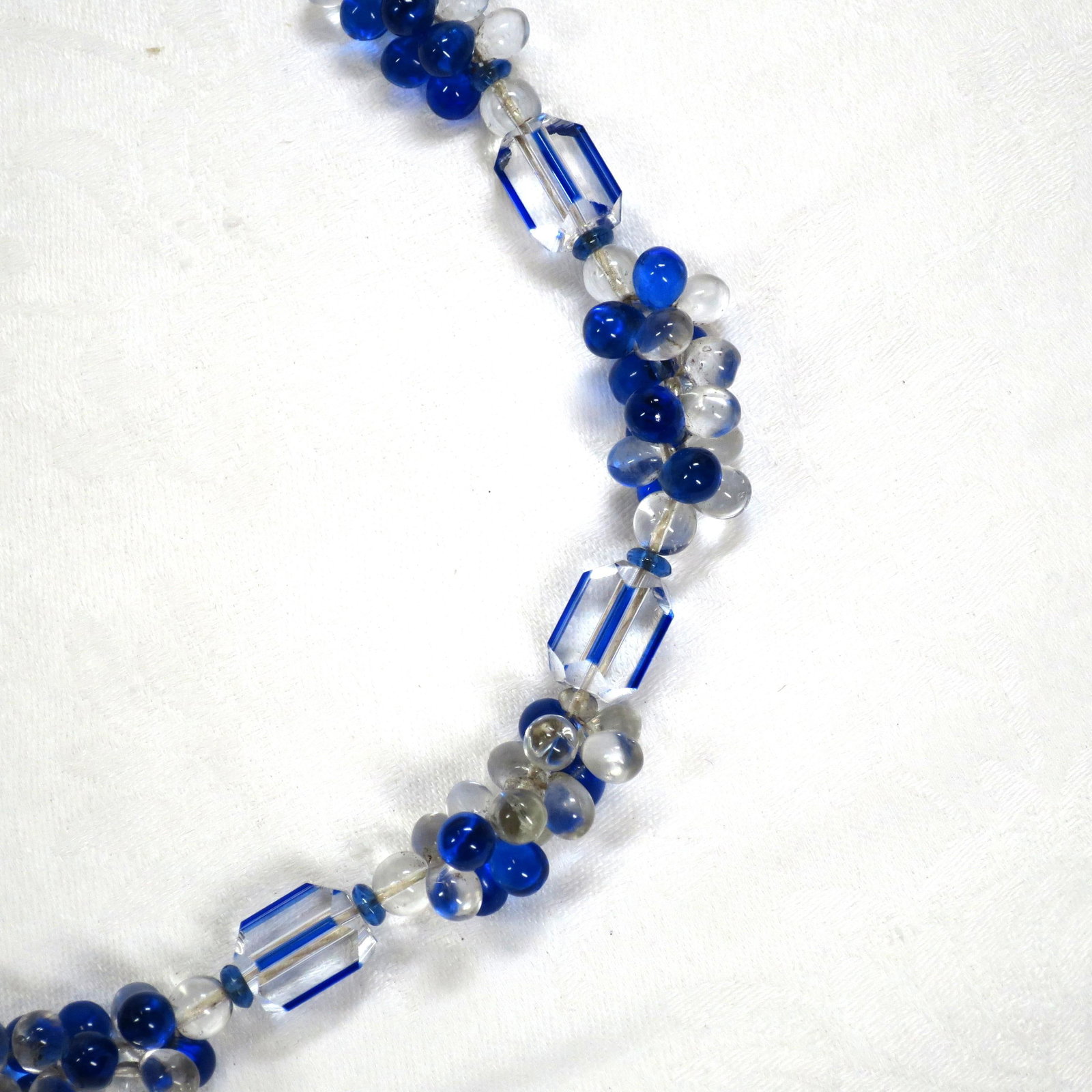 Vintage Art Deco Sapphire Optical Glass Necklace 1930s - 5
