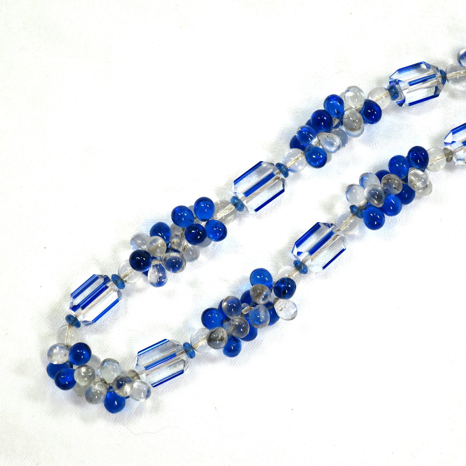 Vintage Art Deco Sapphire Optical Glass Necklace 1930s - 6