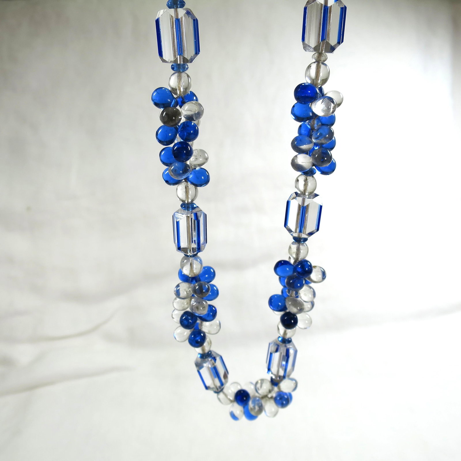 Vintage Art Deco Sapphire Optical Glass Necklace 1930s - 7