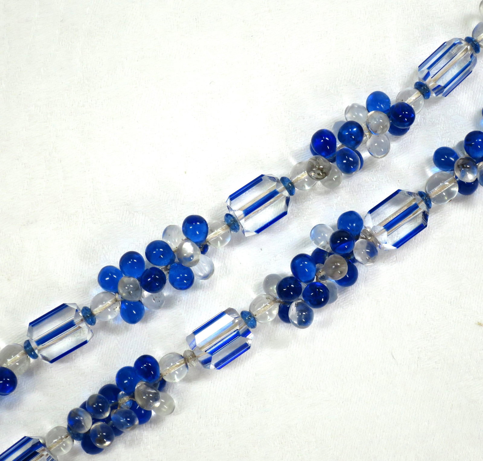 Vintage Art Deco Sapphire Optical Glass Necklace 1930s - 8