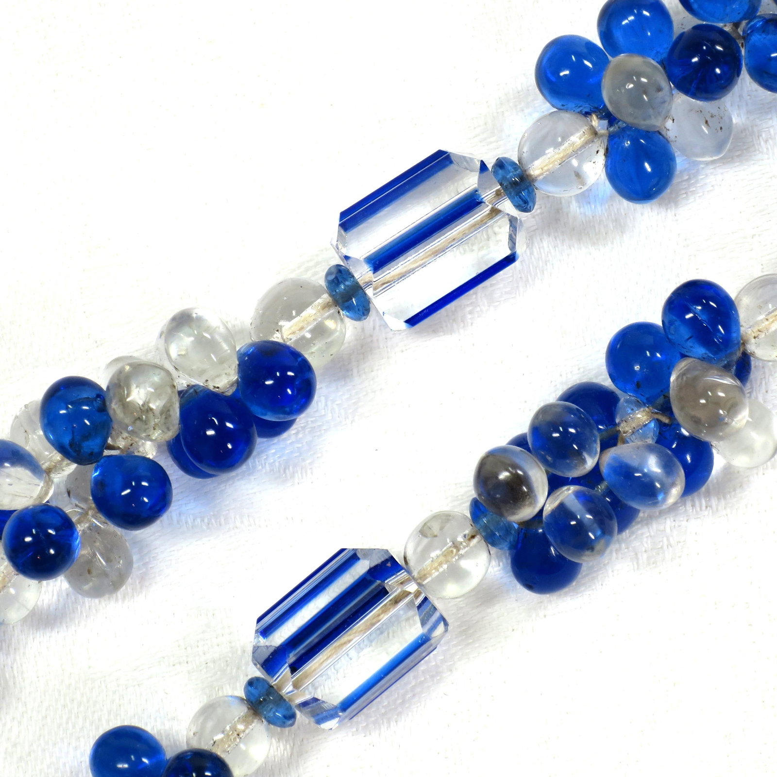 Vintage Art Deco Sapphire Optical Glass Necklace 1930s - 9