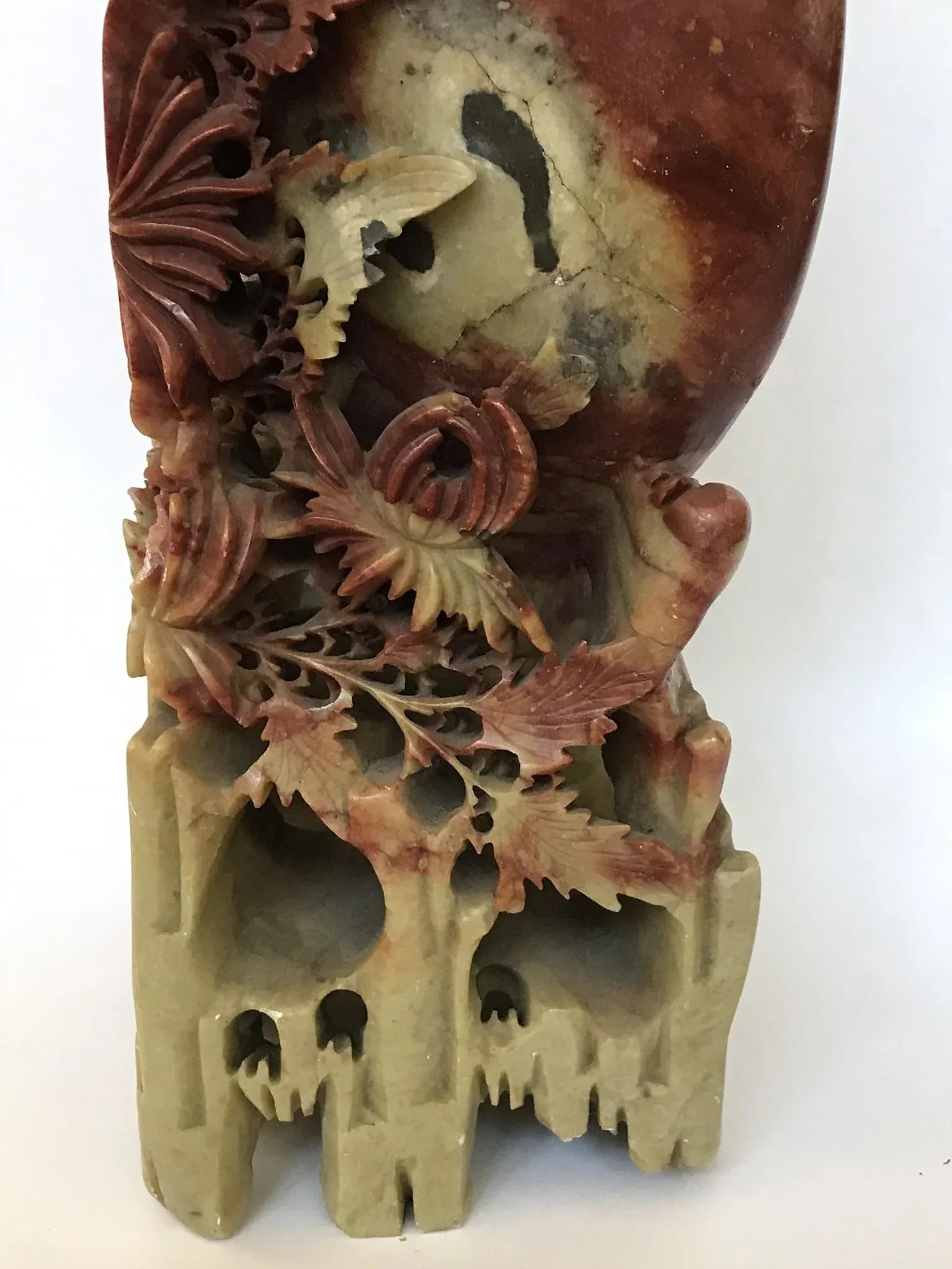 Vintage Soapstone Vase With Chrysanthemums - 11