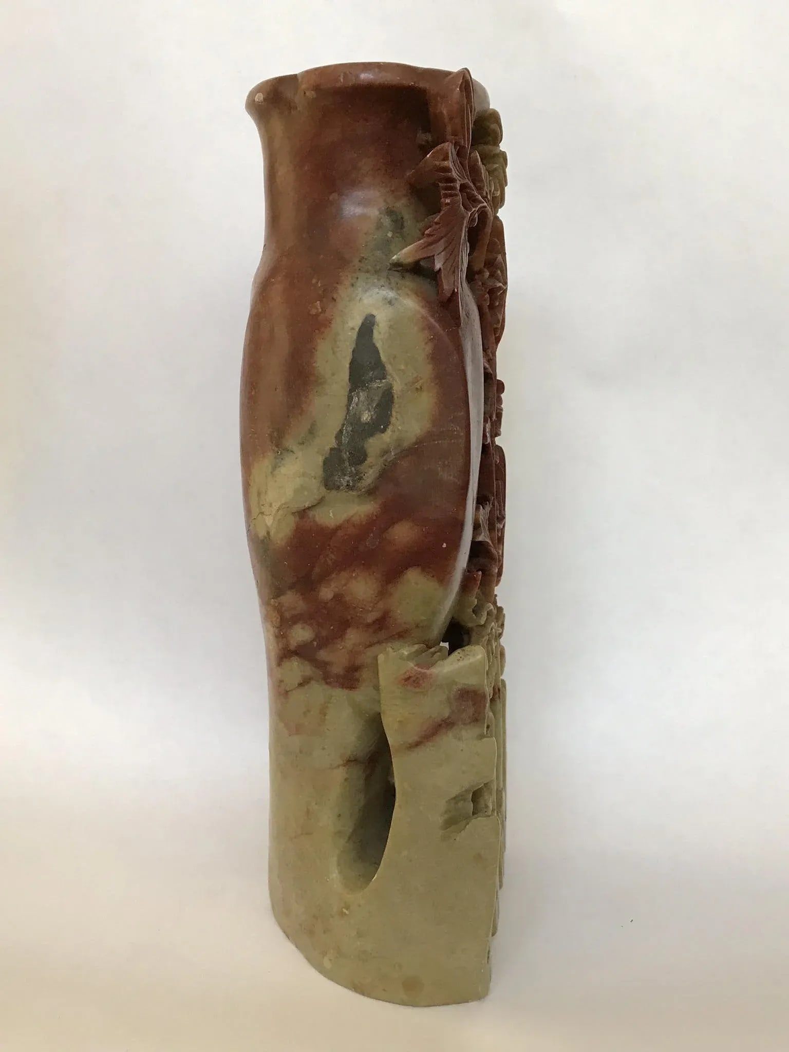 Vintage Soapstone Vase With Chrysanthemums - 5
