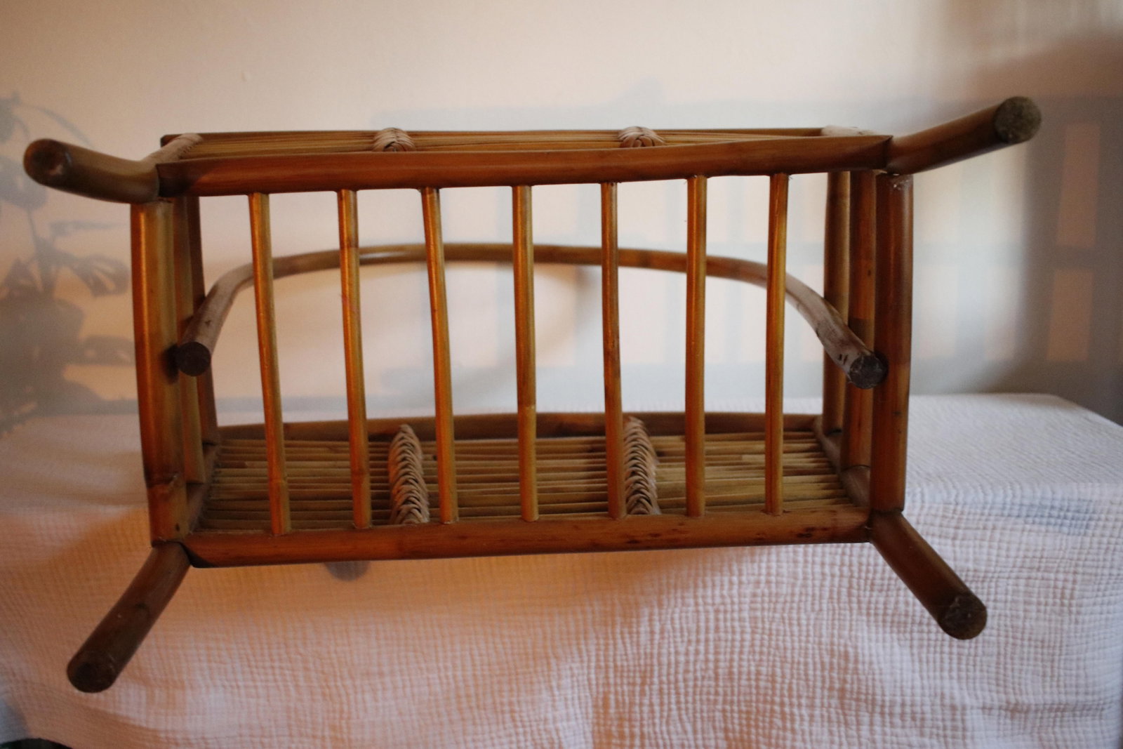 Mid Century Tortoise Bamboo Rattan Magazine Rack After Franco Albini - 11