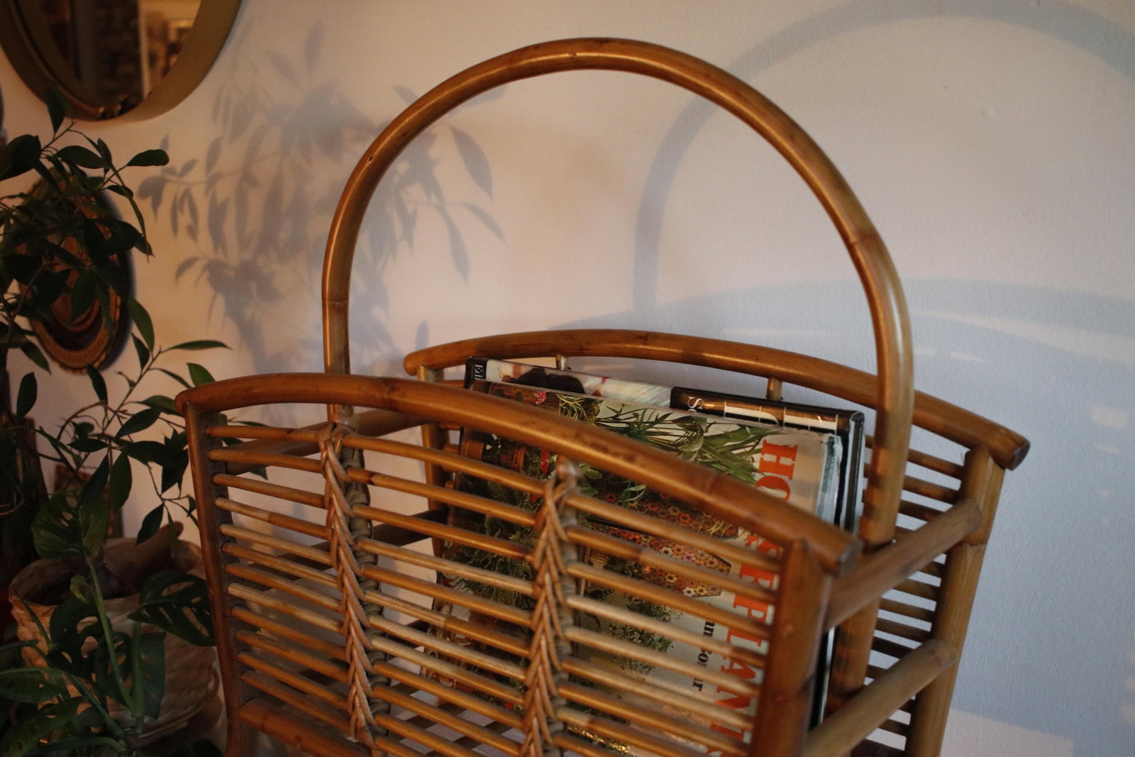 Mid Century Tortoise Bamboo Rattan Magazine Rack After Franco Albini - 13