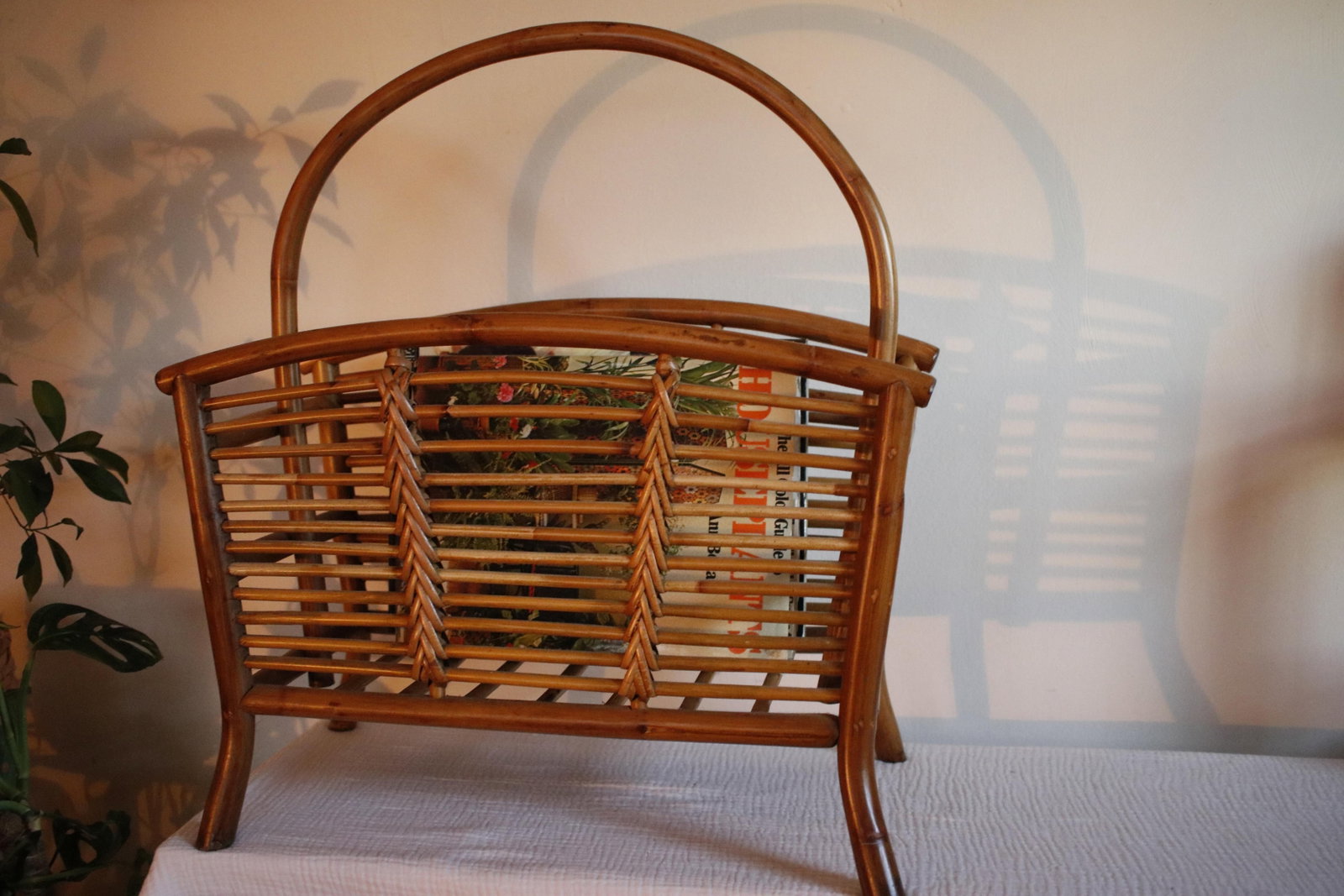 Mid Century Tortoise Bamboo Rattan Magazine Rack After Franco Albini - 14