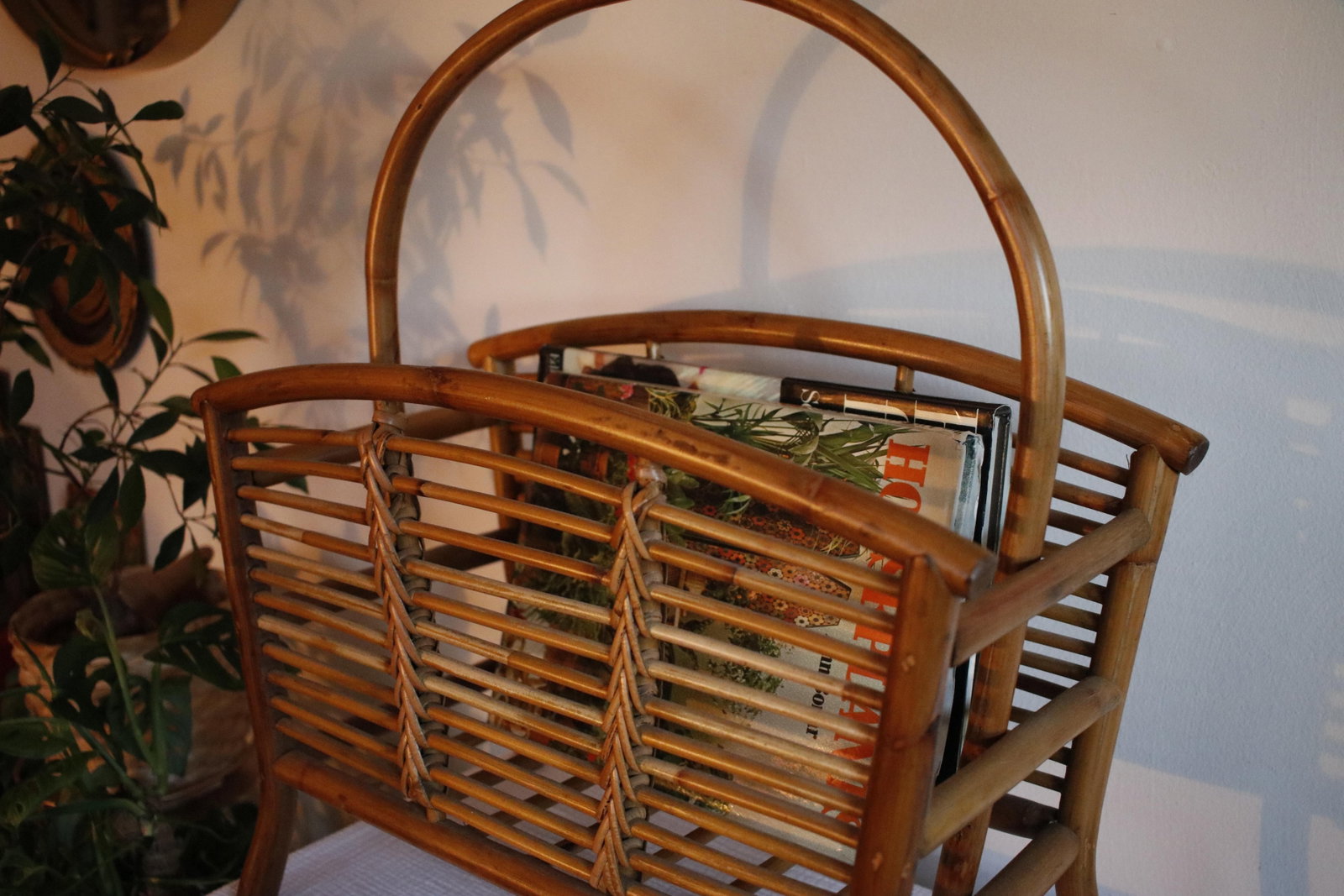 Mid Century Tortoise Bamboo Rattan Magazine Rack After Franco Albini - 3