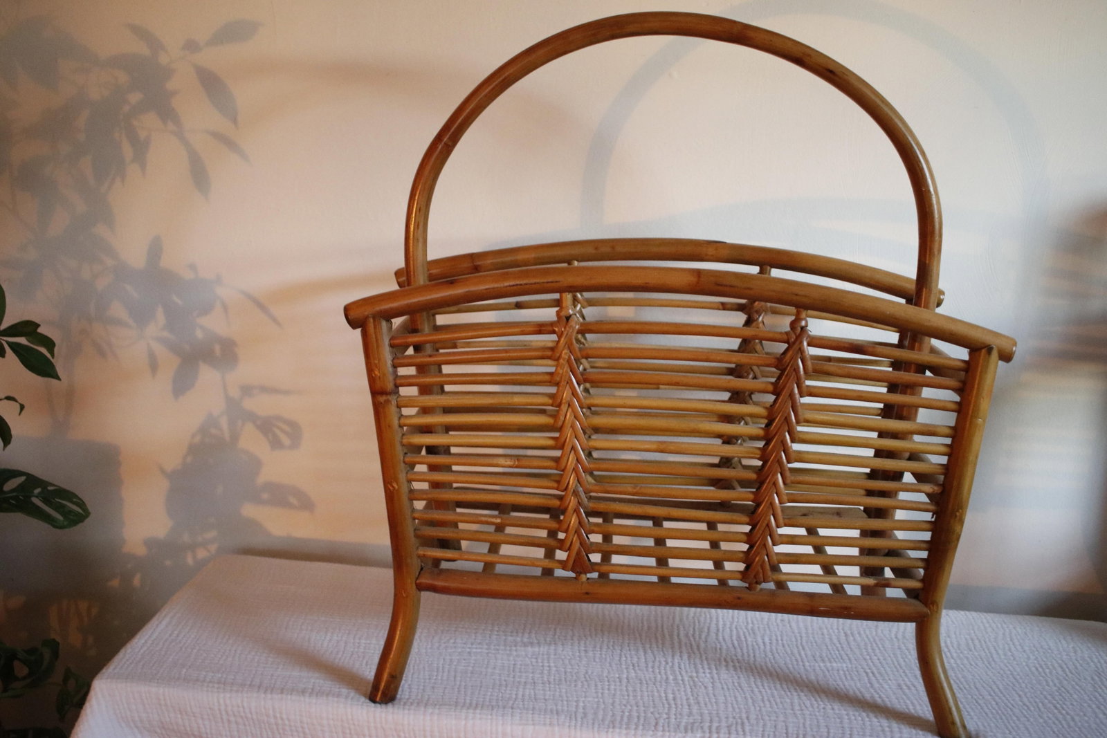 Mid Century Tortoise Bamboo Rattan Magazine Rack After Franco Albini - 4