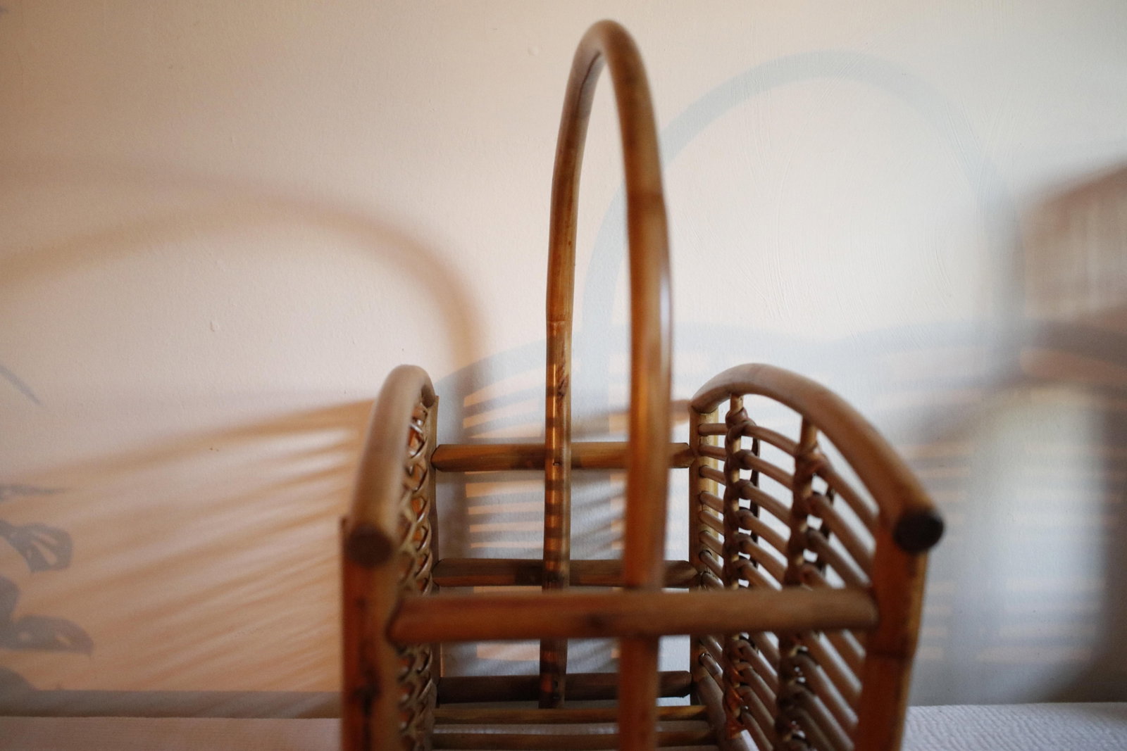 Mid Century Tortoise Bamboo Rattan Magazine Rack After Franco Albini - 5