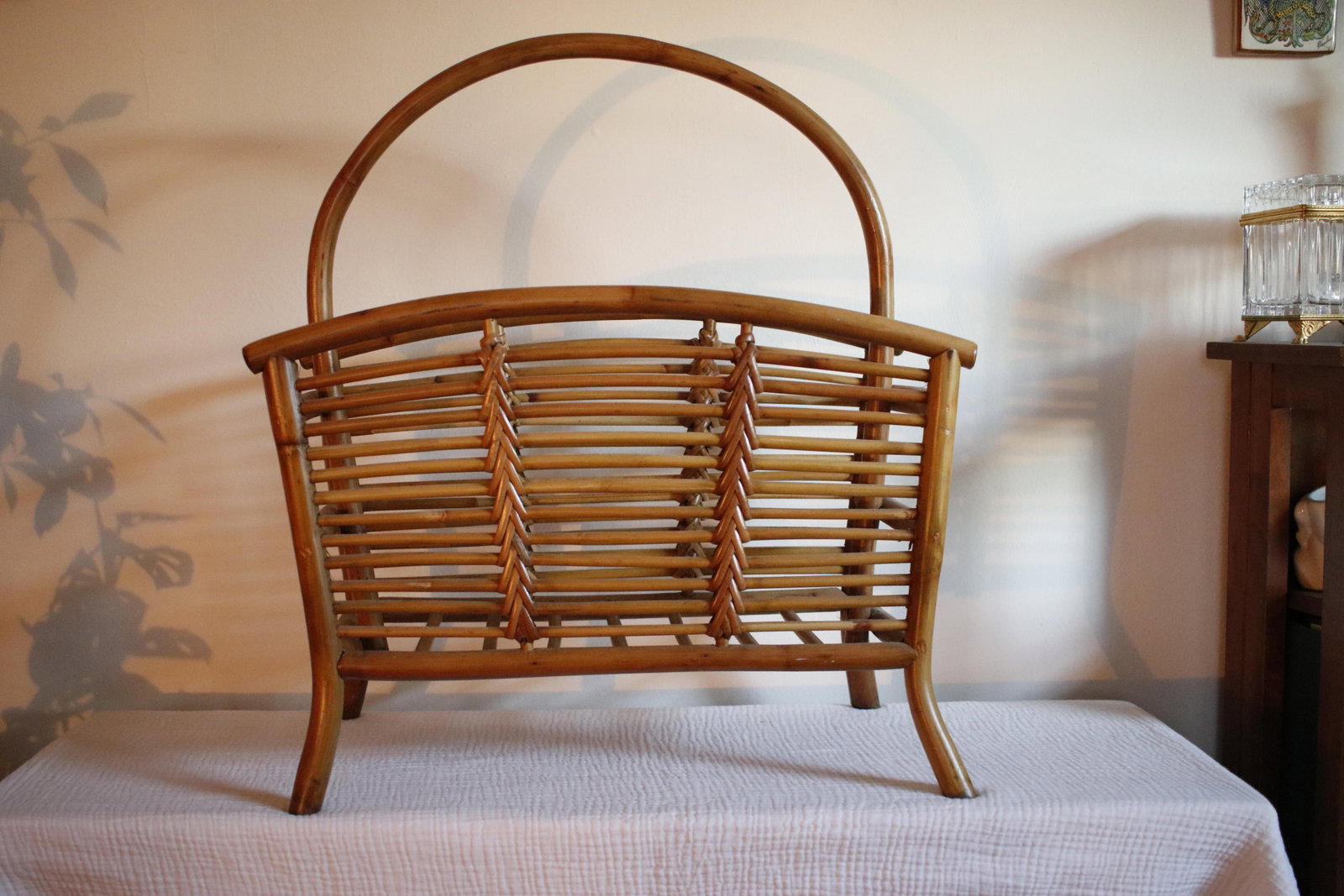 Mid Century Tortoise Bamboo Rattan Magazine Rack After Franco Albini - 9