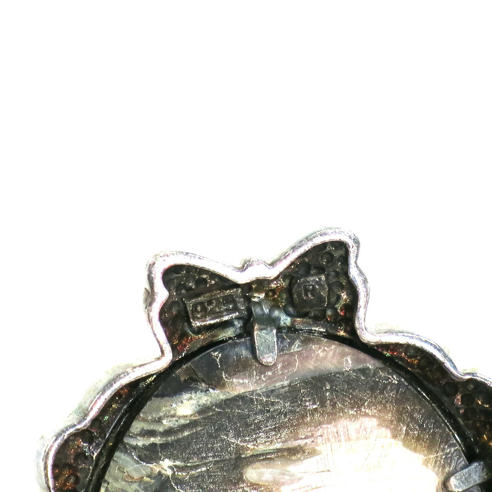 Antique Edwardian Sterling Abalone Marcasite Cameo Brooch 1910s - 8