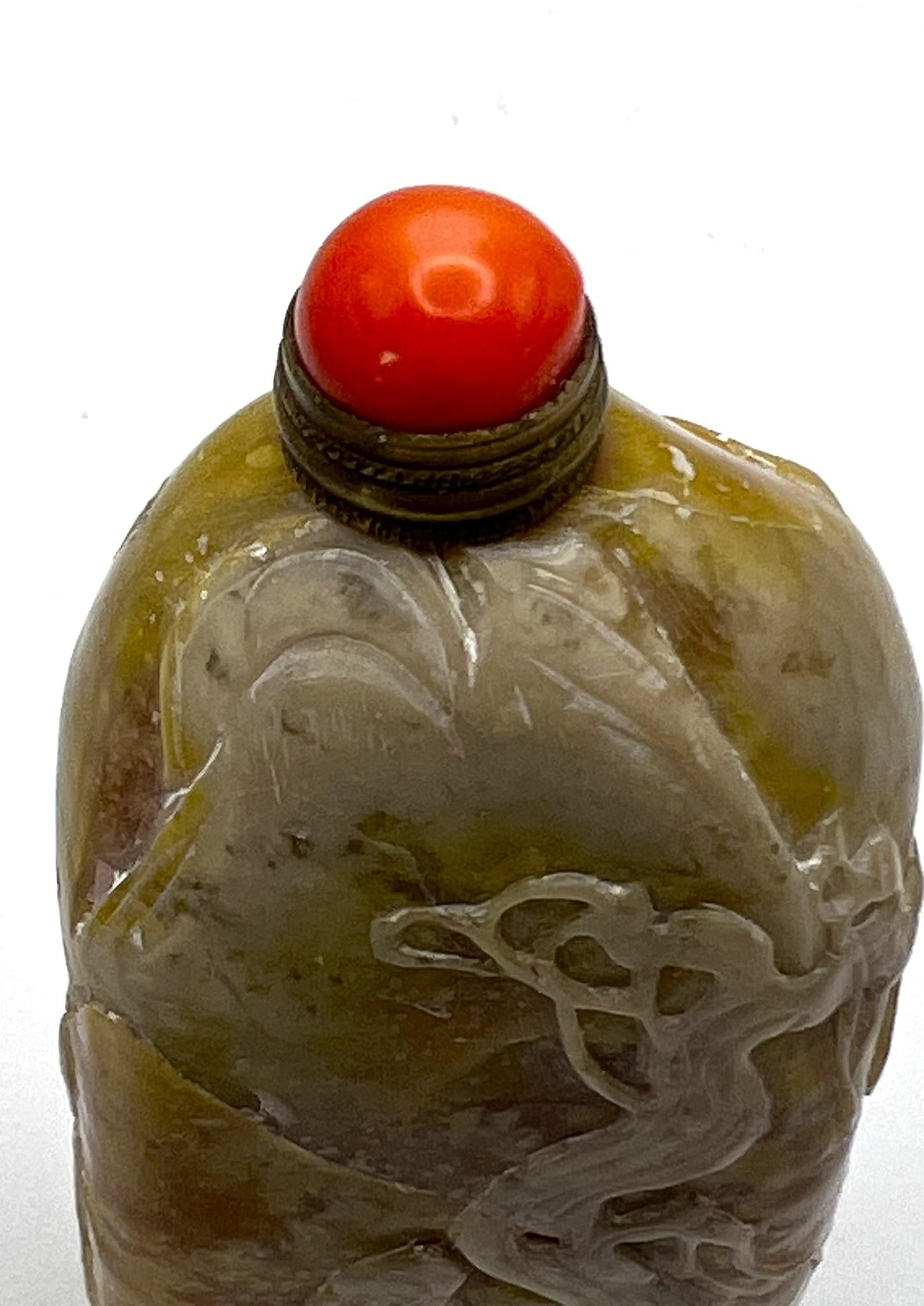 Vintage Carved Soapstone Snuff Bottle - 9