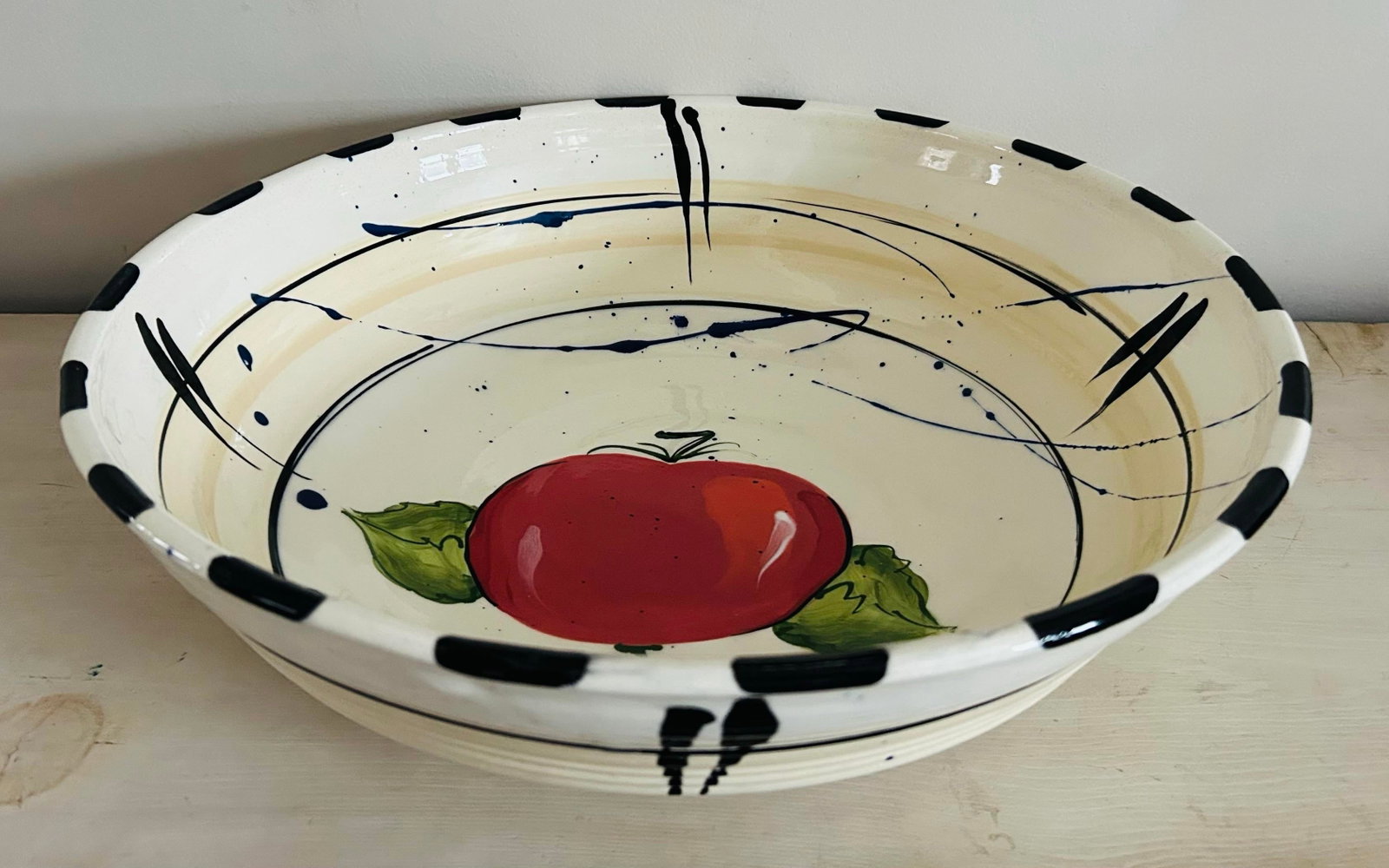 Large Tomato Pasta Bowl Earthenware Studio Pottery by Donna Toohey - 2