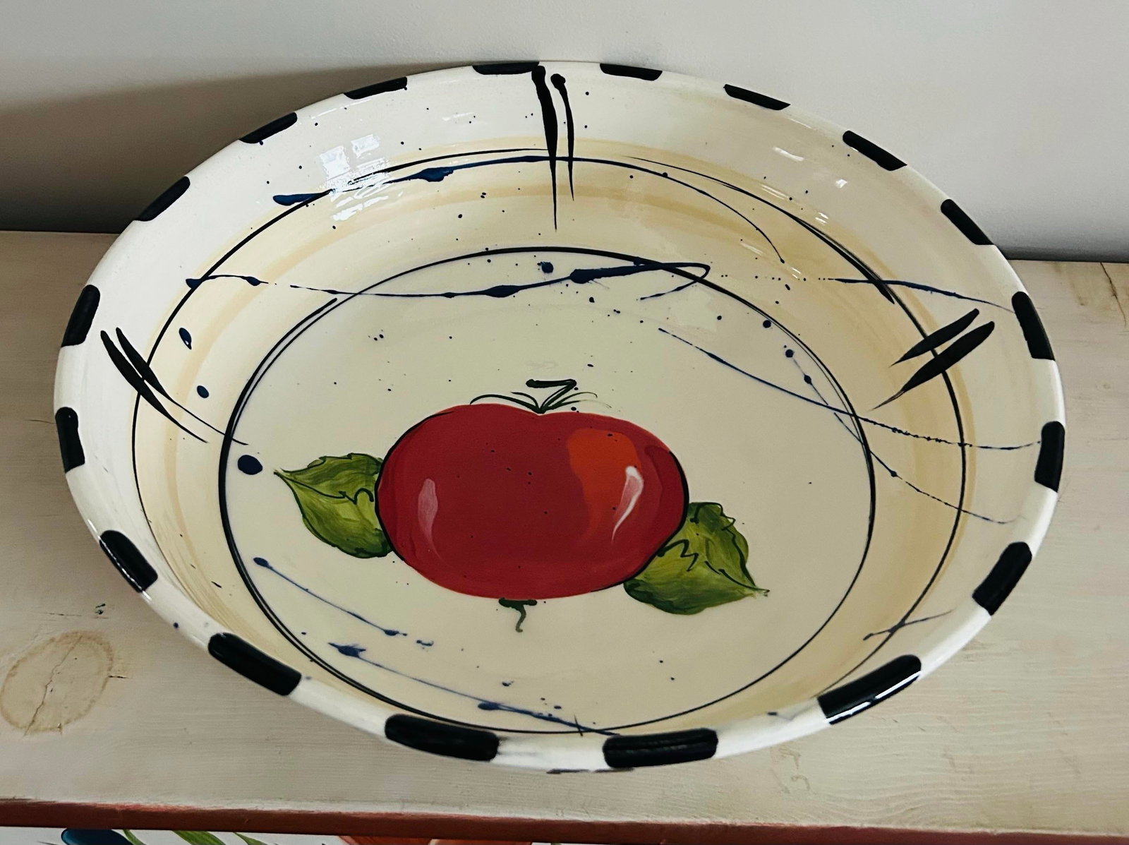 Large Tomato Pasta Bowl Earthenware Studio Pottery by Donna Toohey - 3