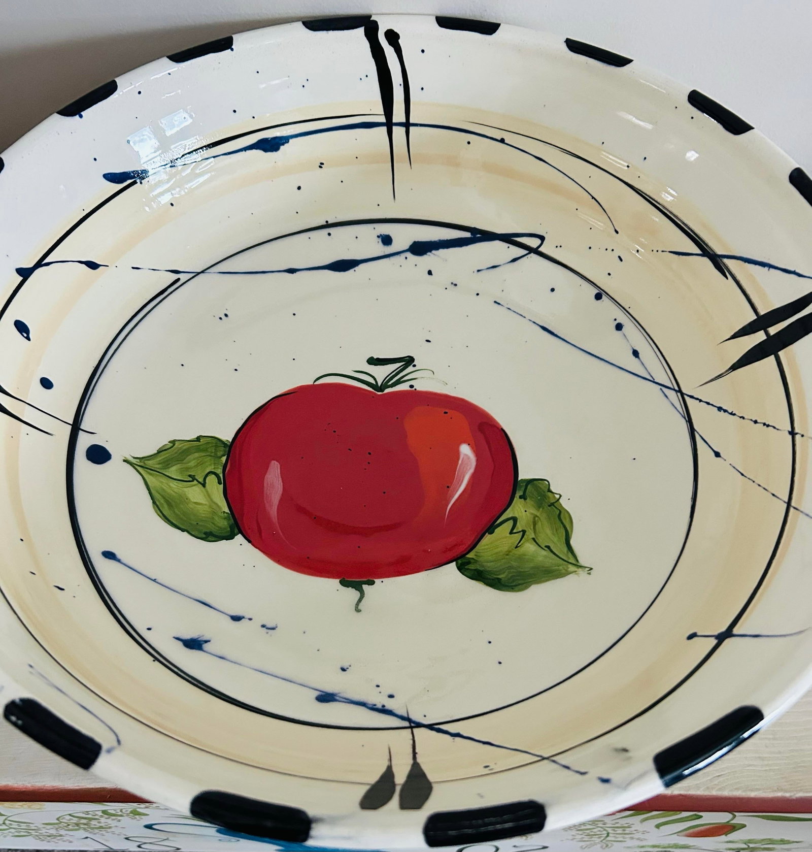 Large Tomato Pasta Bowl Earthenware Studio Pottery by Donna Toohey - 4
