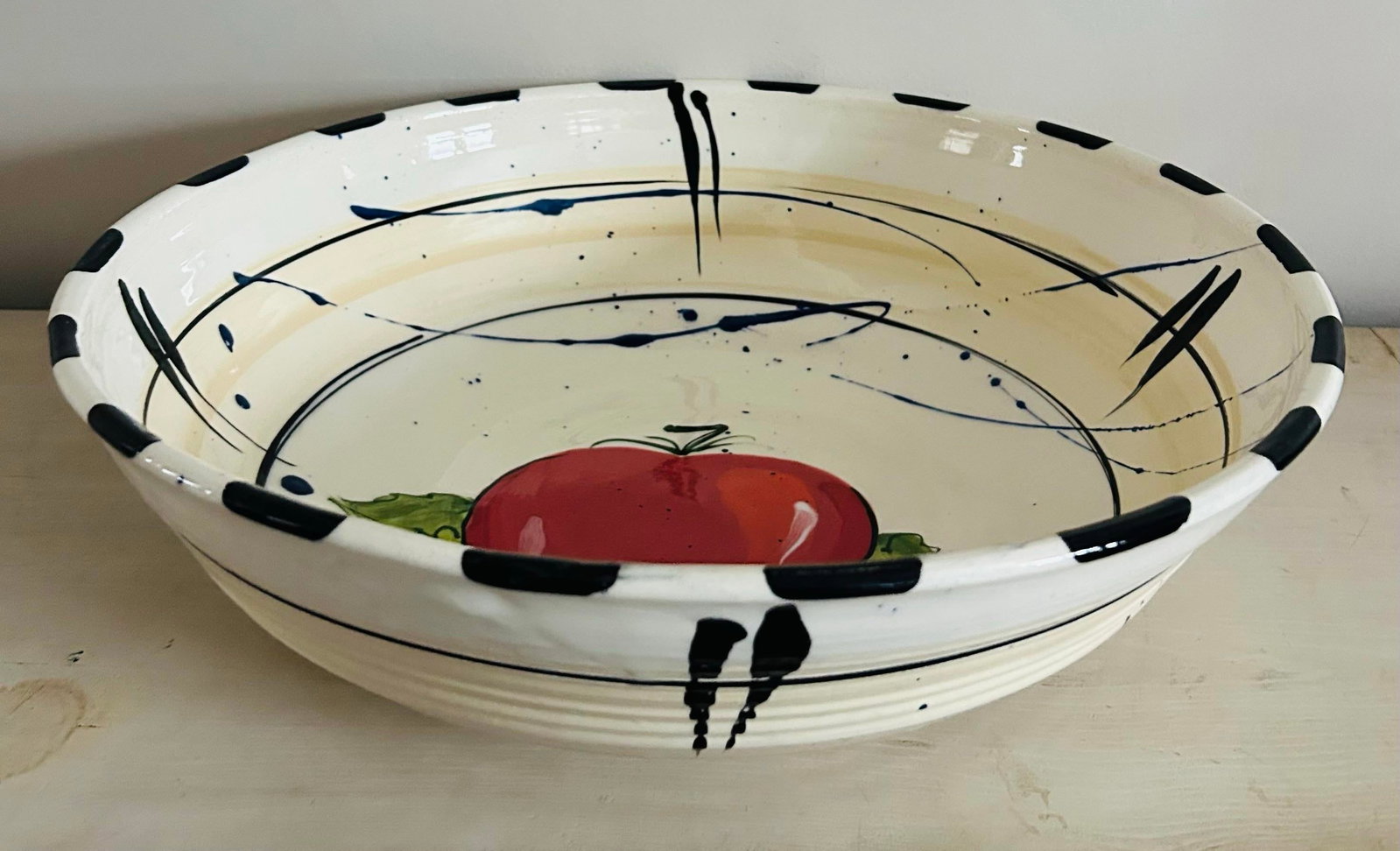 Large Tomato Pasta Bowl Earthenware Studio Pottery by Donna Toohey - 6