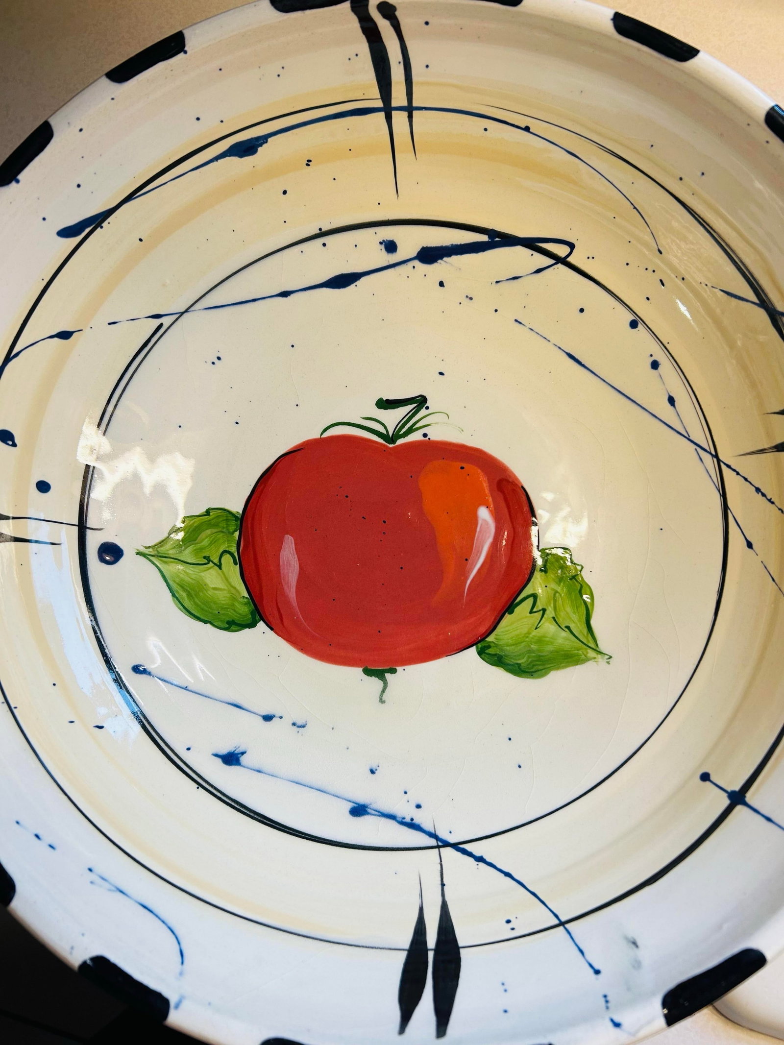 Large Tomato Pasta Bowl Earthenware Studio Pottery by Donna Toohey - 9