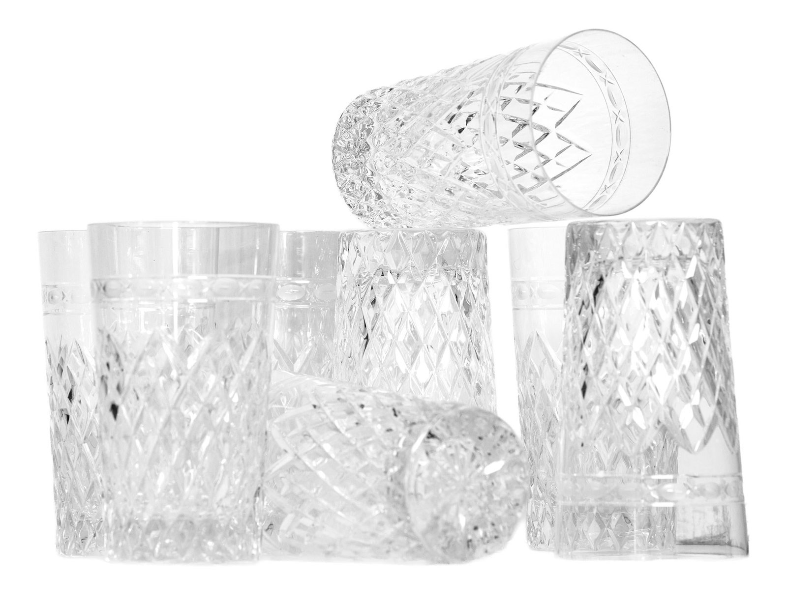 Late 20th Century Wedgewood "Cheslyn" Crystal 5oz Tumblers With Diamond Cut Pattern; Set of 8 - 2