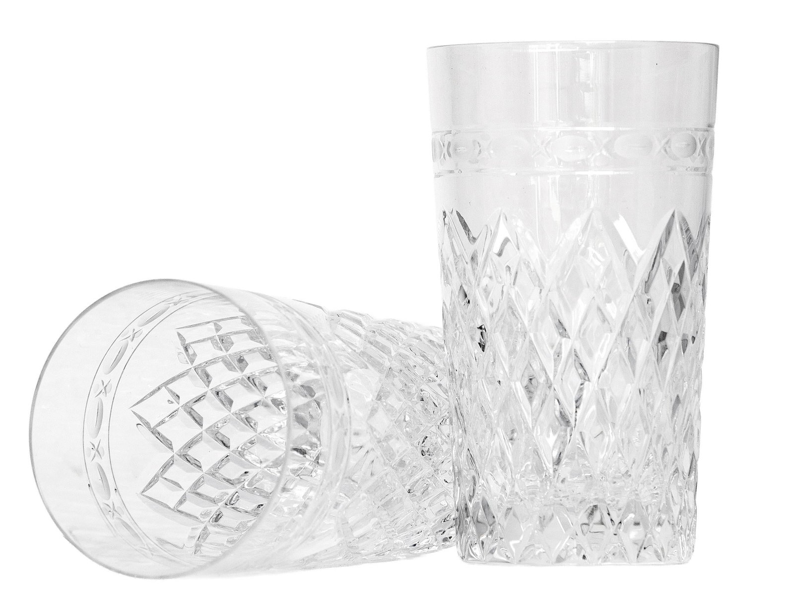Late 20th Century Wedgewood "Cheslyn" Crystal 5oz Tumblers With Diamond Cut Pattern; Set of 8 - 4
