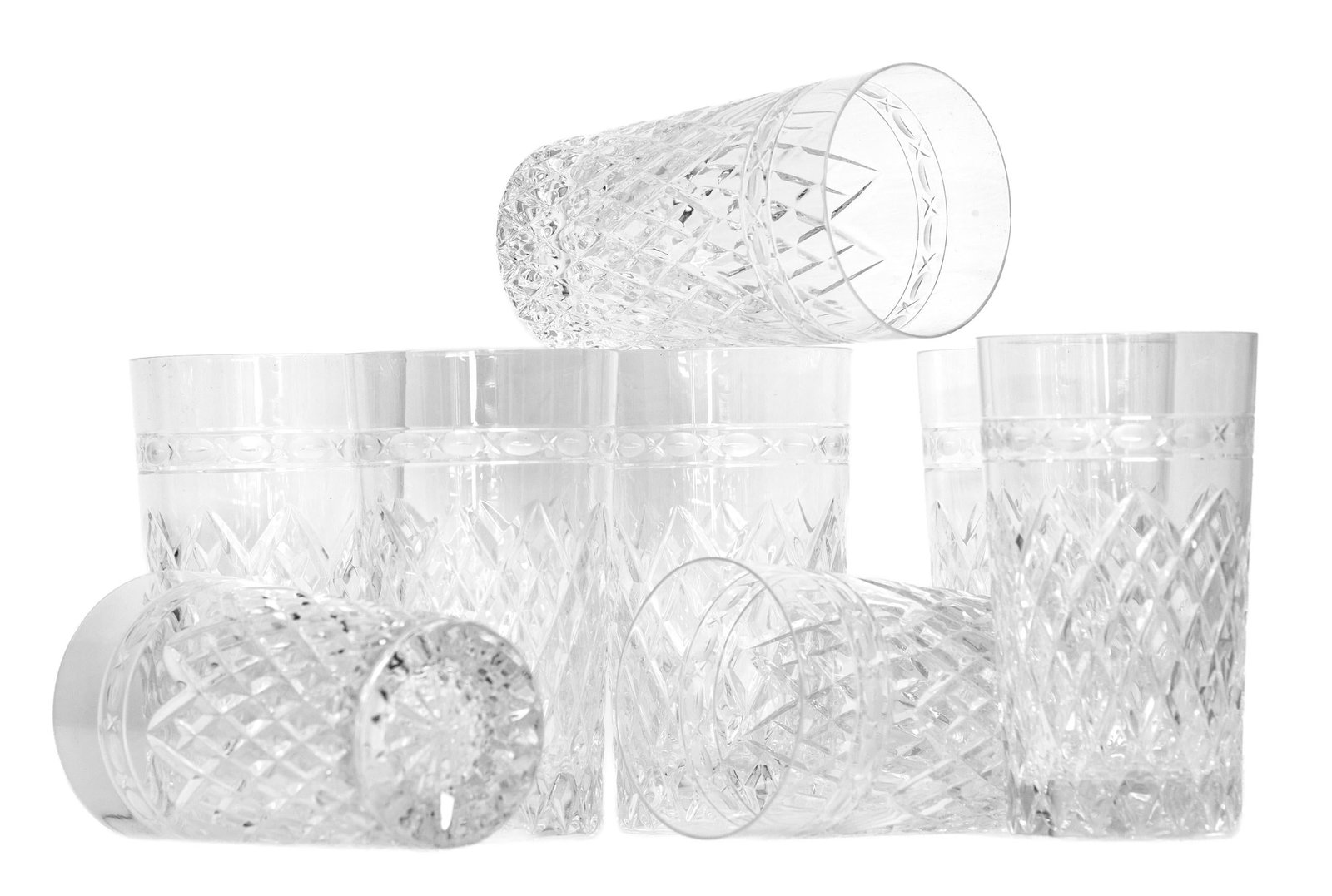 Late 20th Century Wedgewood "Cheslyn" Crystal 5oz Tumblers With Diamond Cut Pattern; Set of 8 - 5