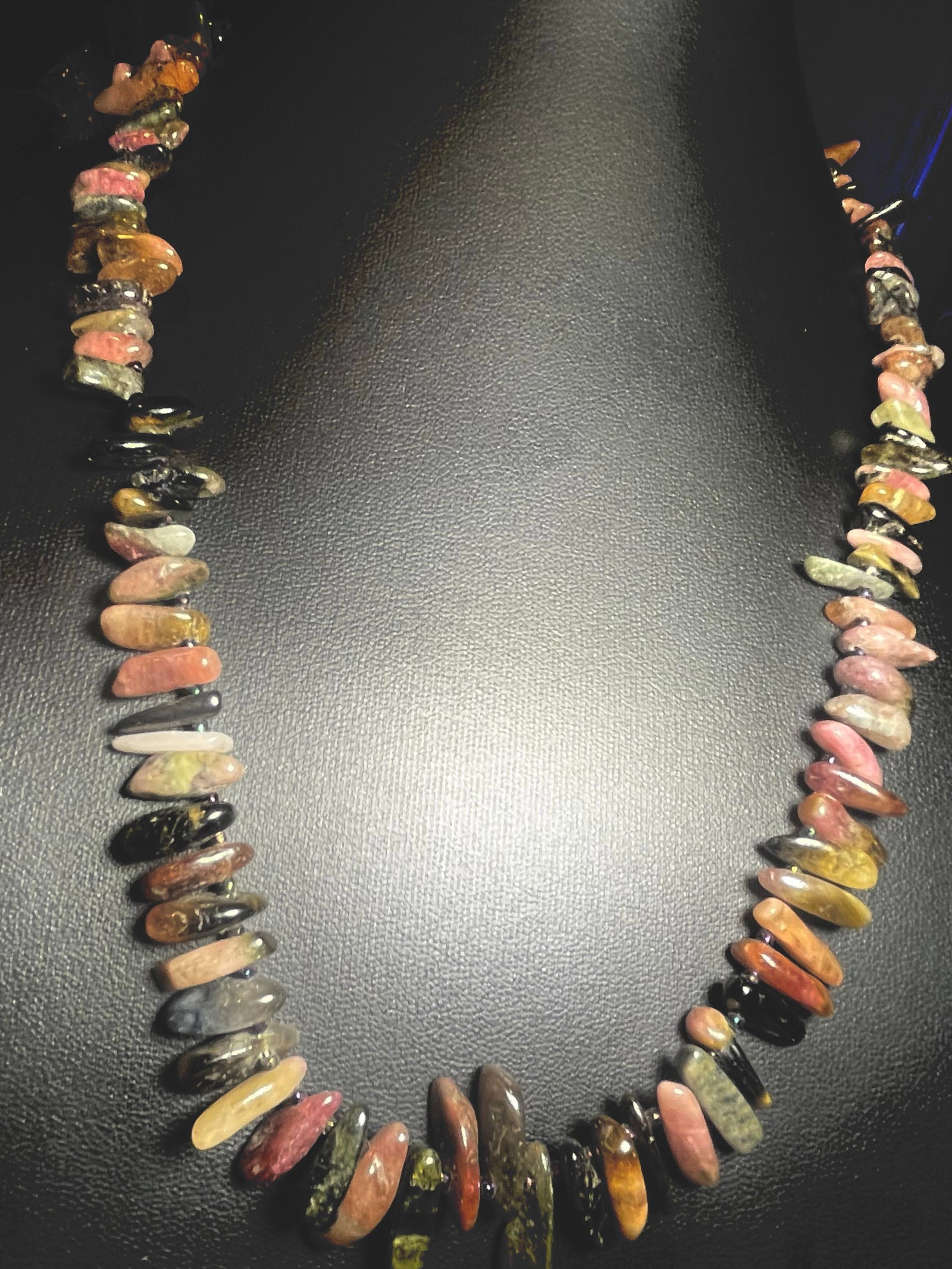 Gemstone Necklace Rainbow Tourmaline Graduated Stick Necklace Sterling Silver Clasp - 2