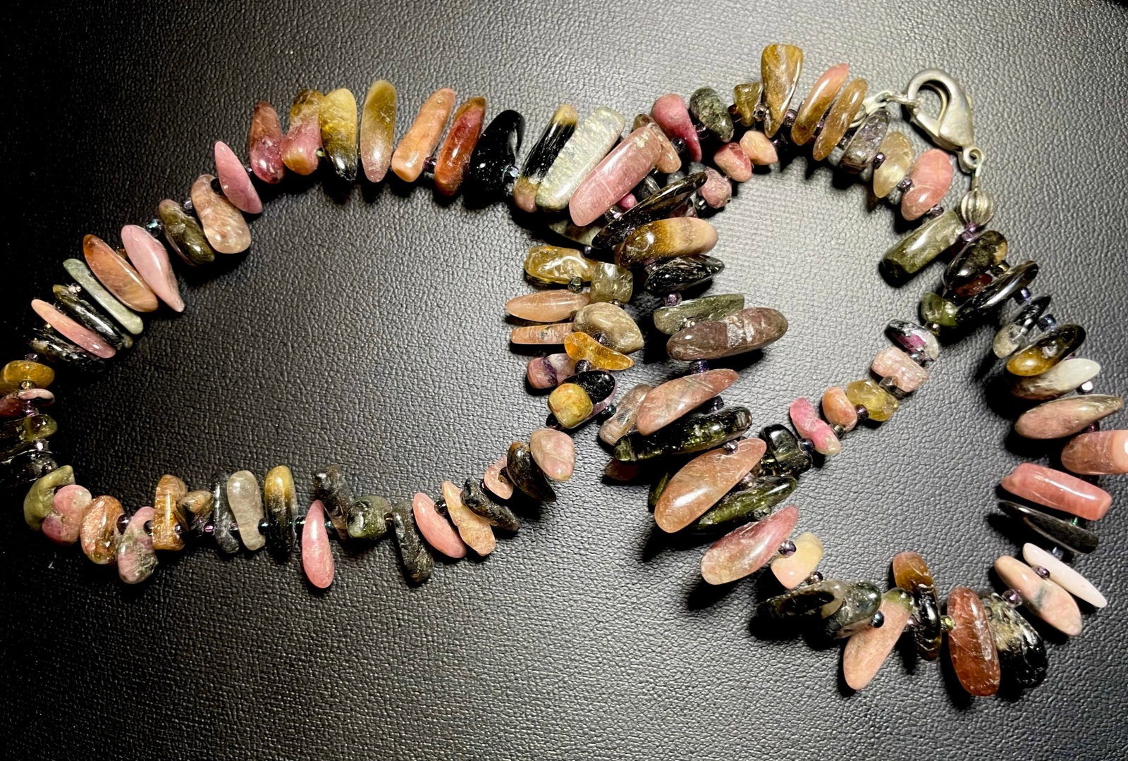 Gemstone Necklace Rainbow Tourmaline Graduated Stick Necklace Sterling Silver Clasp - 6