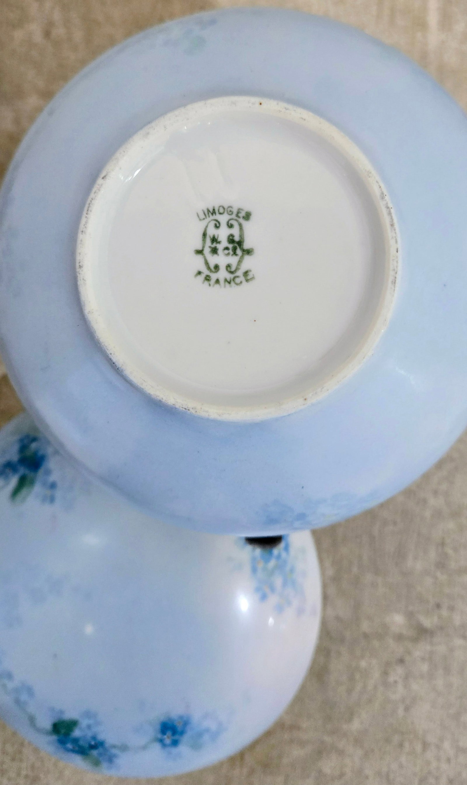 Antique William Guerin Limoges Pale Blue Forget-Me-Not Trinket Box W/Stand - 7