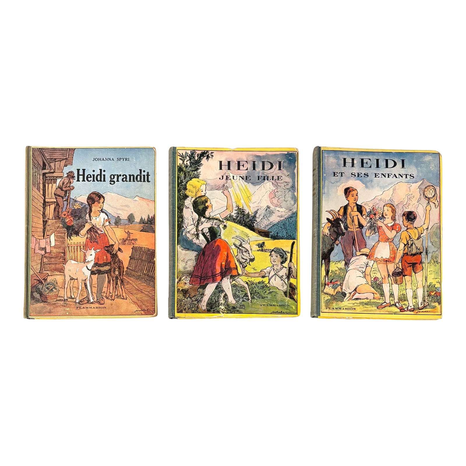 1950's French Language Edition of Johanna Spyri's Classic Heidi Series- Set of 3: En Francis si vous plait! This charming set of three books from Johanna Spyri's timeless Heidi series Heidi grandit Heidi Jeune Flle Heidi Et Ses Enfants were translated to French and published by Fla