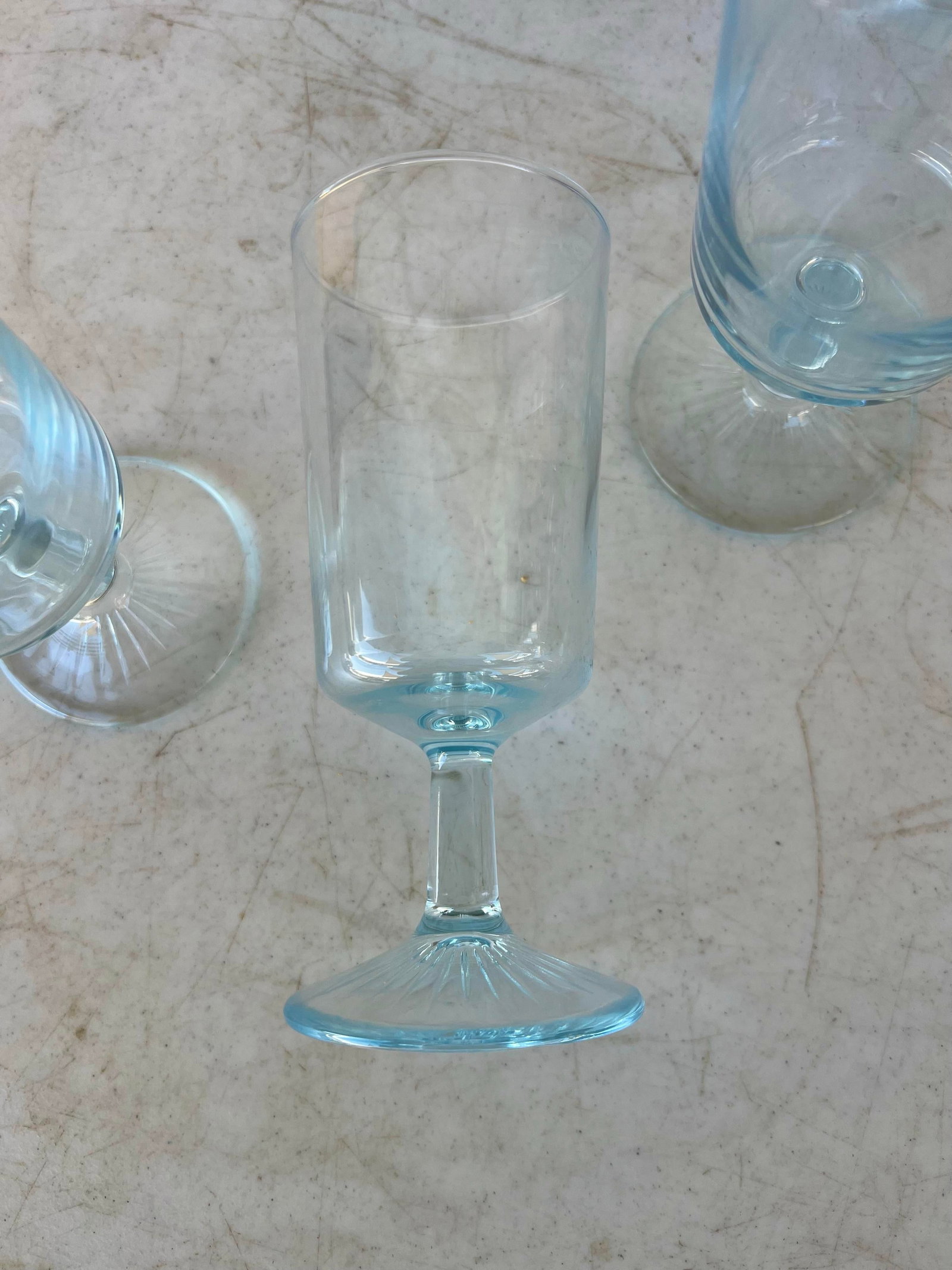 Vintage Aqua Blue Tint Wine Goblets- 6 - 3