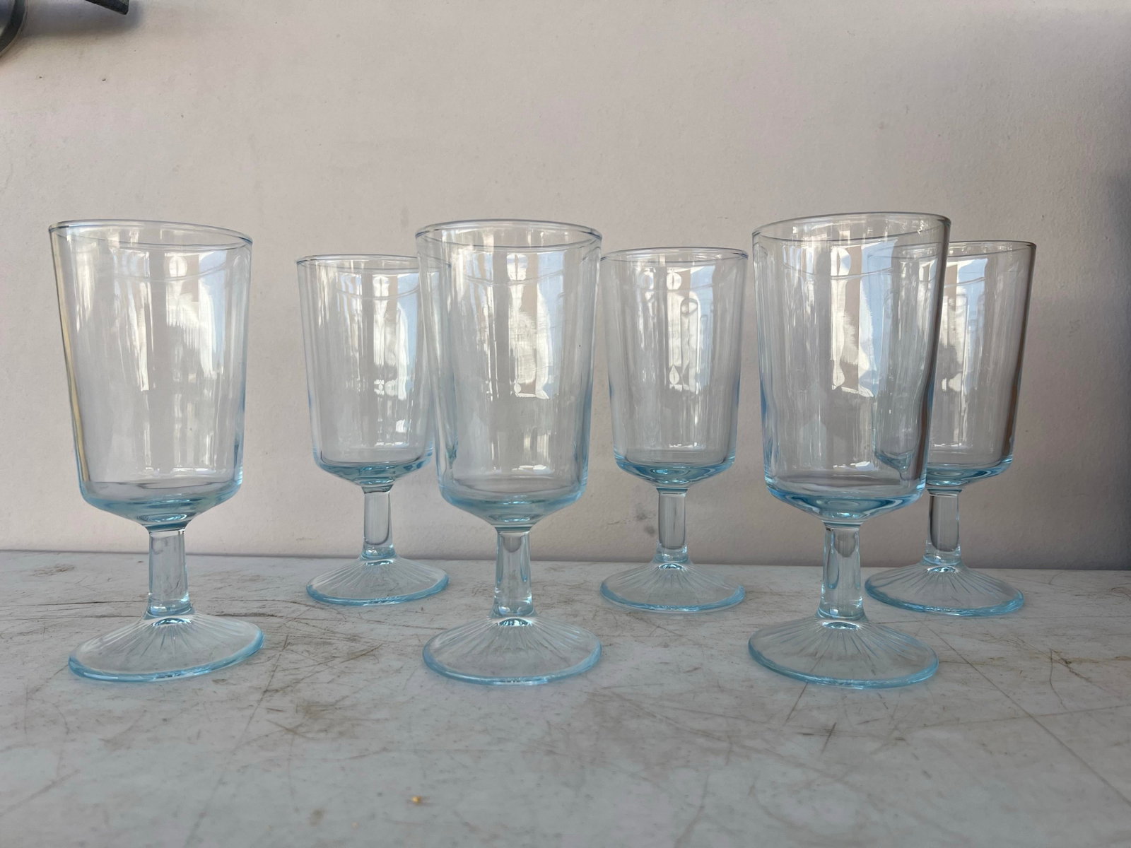 Vintage Aqua Blue Tint Wine Goblets- 6 - 4